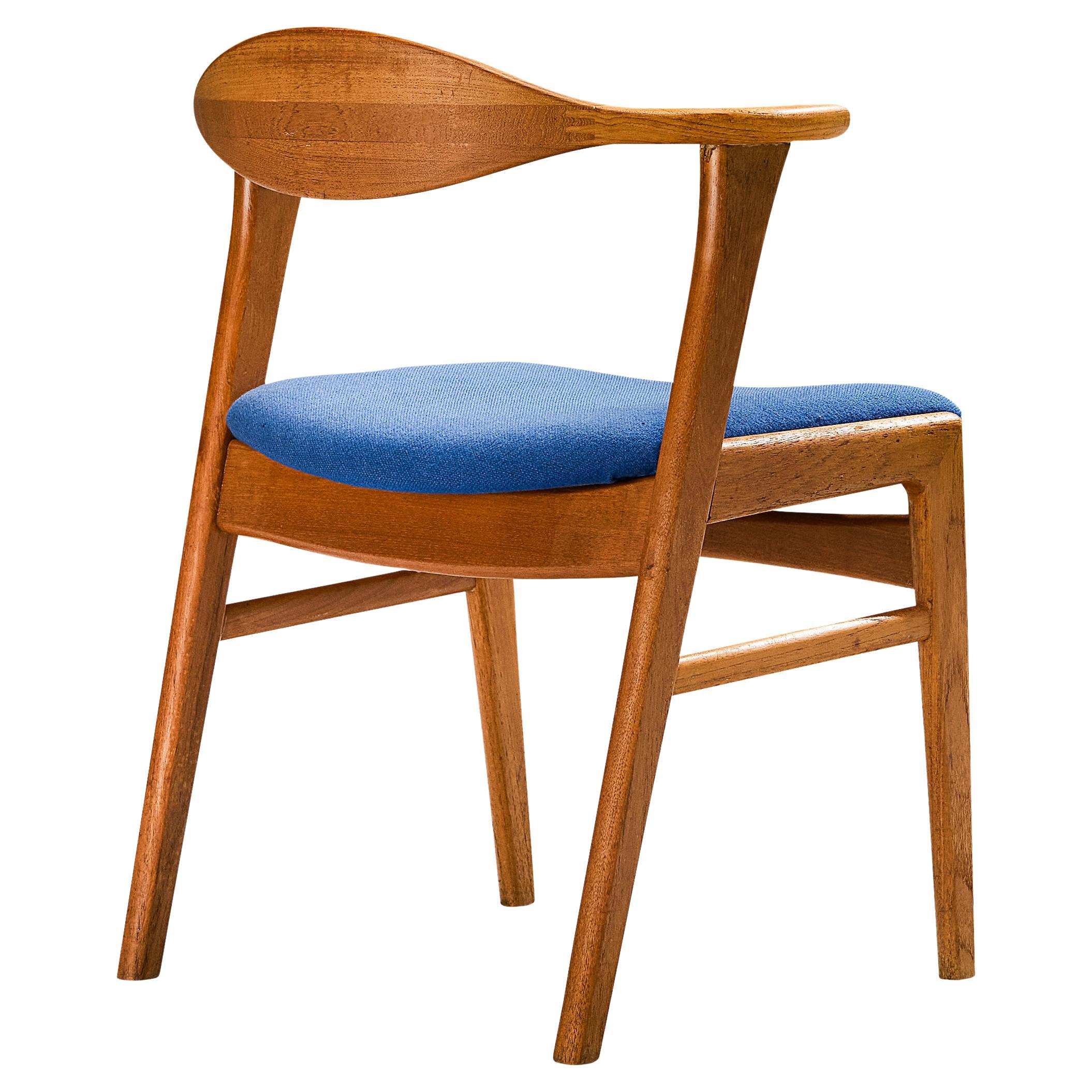 Erik Kirkegaard Armchair in Oak and Blue Upholstery  For Sale