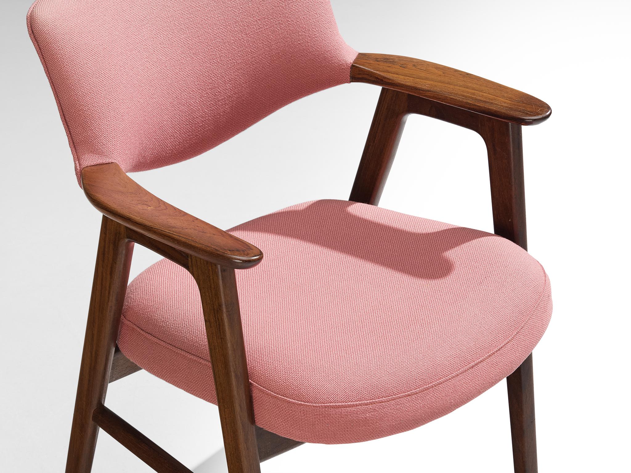 Scandinavian Modern Erik Kirkegaard Armchair in Teak and Pink Upholstery 