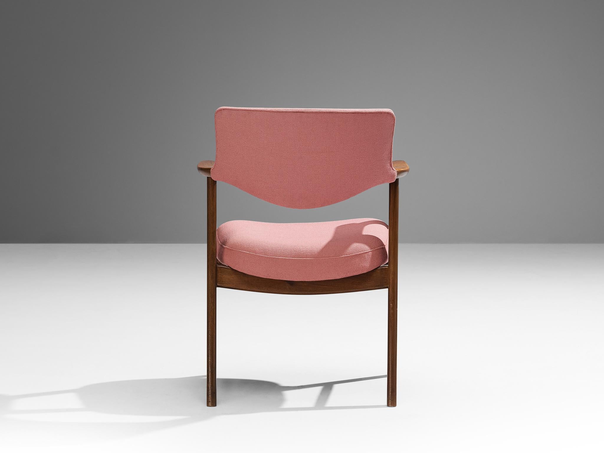 Fabric Erik Kirkegaard Armchair in Teak and Pink Upholstery 