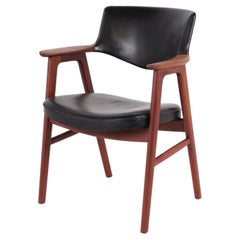 Erik Kirkegaard Sessel Model No. 43 in Teak und schwarzem Leder, Høng Stolefabrik