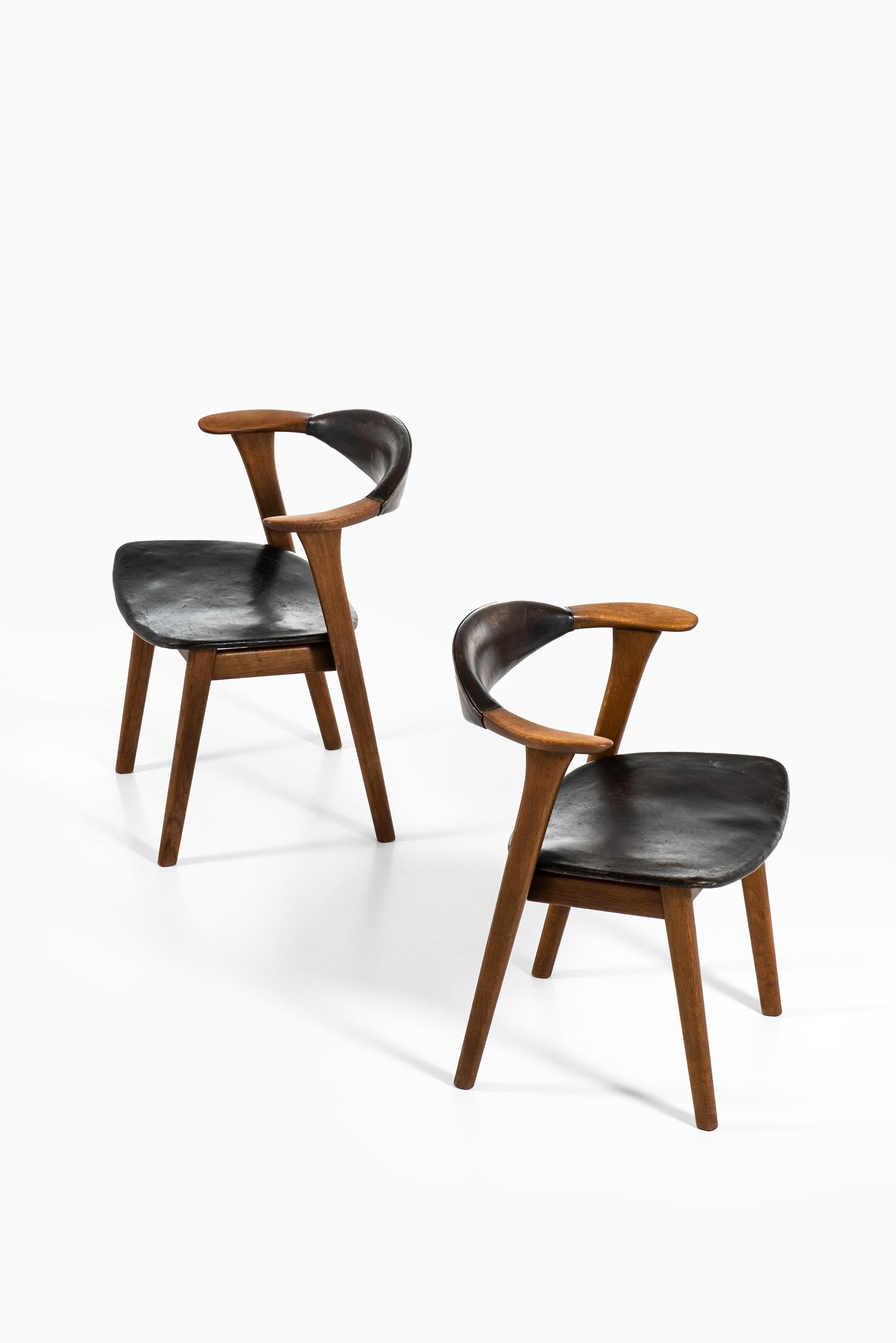 Leather Erik Kirkegaard Armchairs / Dining Chairs B Høng Møbelfabrik in Denmark For Sale
