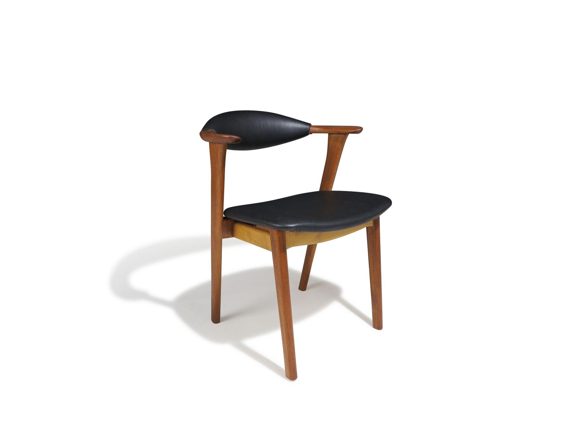 20th Century Erik Kirkegaard Danish Teak Dining Chairs in Black Leather, Six (6) For Sale