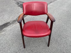Erik Kirkegaard "Elbow" Armchair in original red Leather for Hong Möbelfabrik