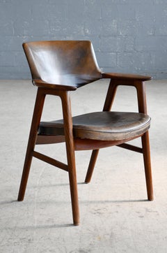 Erik Kirkegaard per Høng Sedia da scrivania o laterale in palissandro e pelle, anni '60