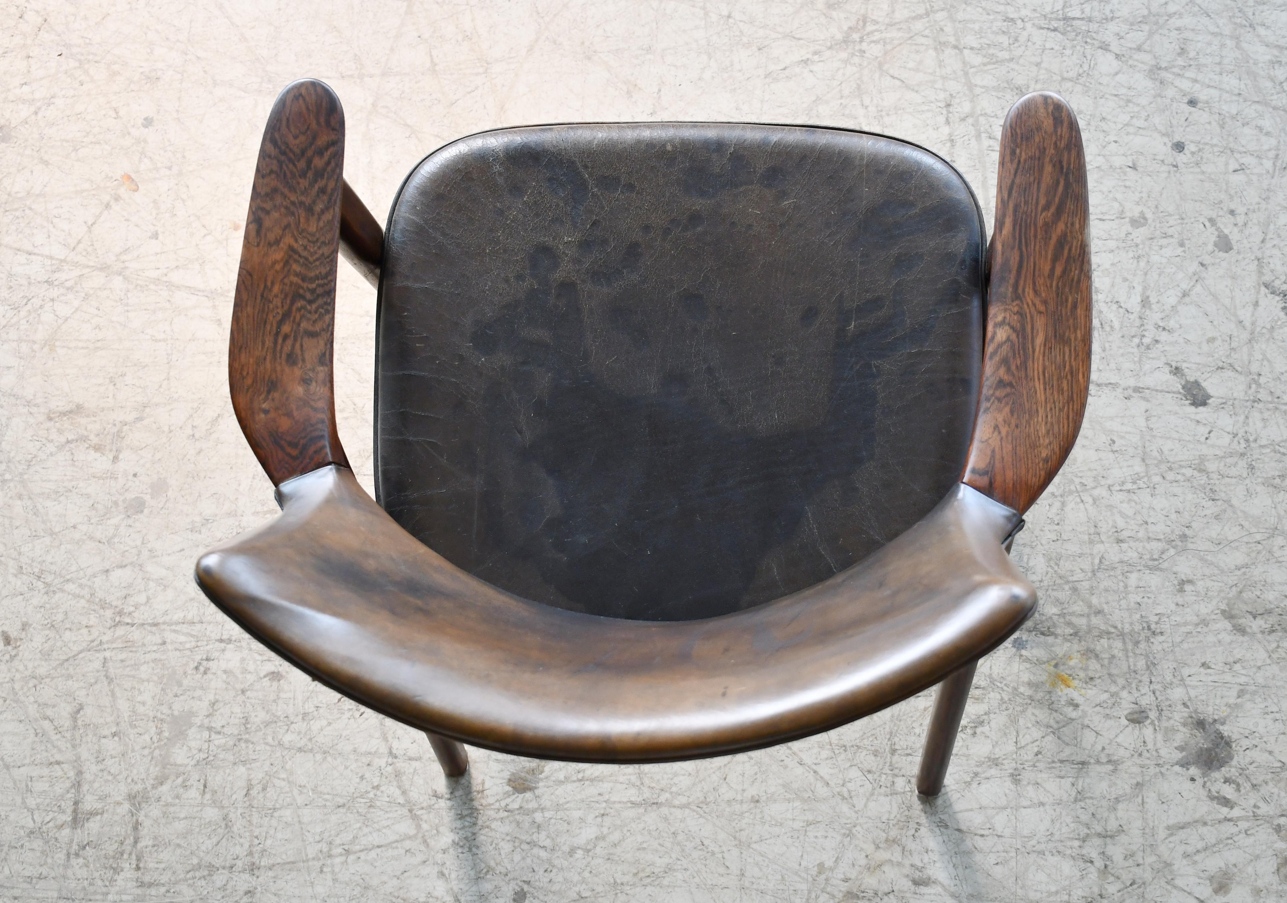 Erik Kirkegaard para Høng Silla de escritorio o auxiliar en palisandro y cuero, años 60 en Bueno estado para la venta en Bridgeport, CT