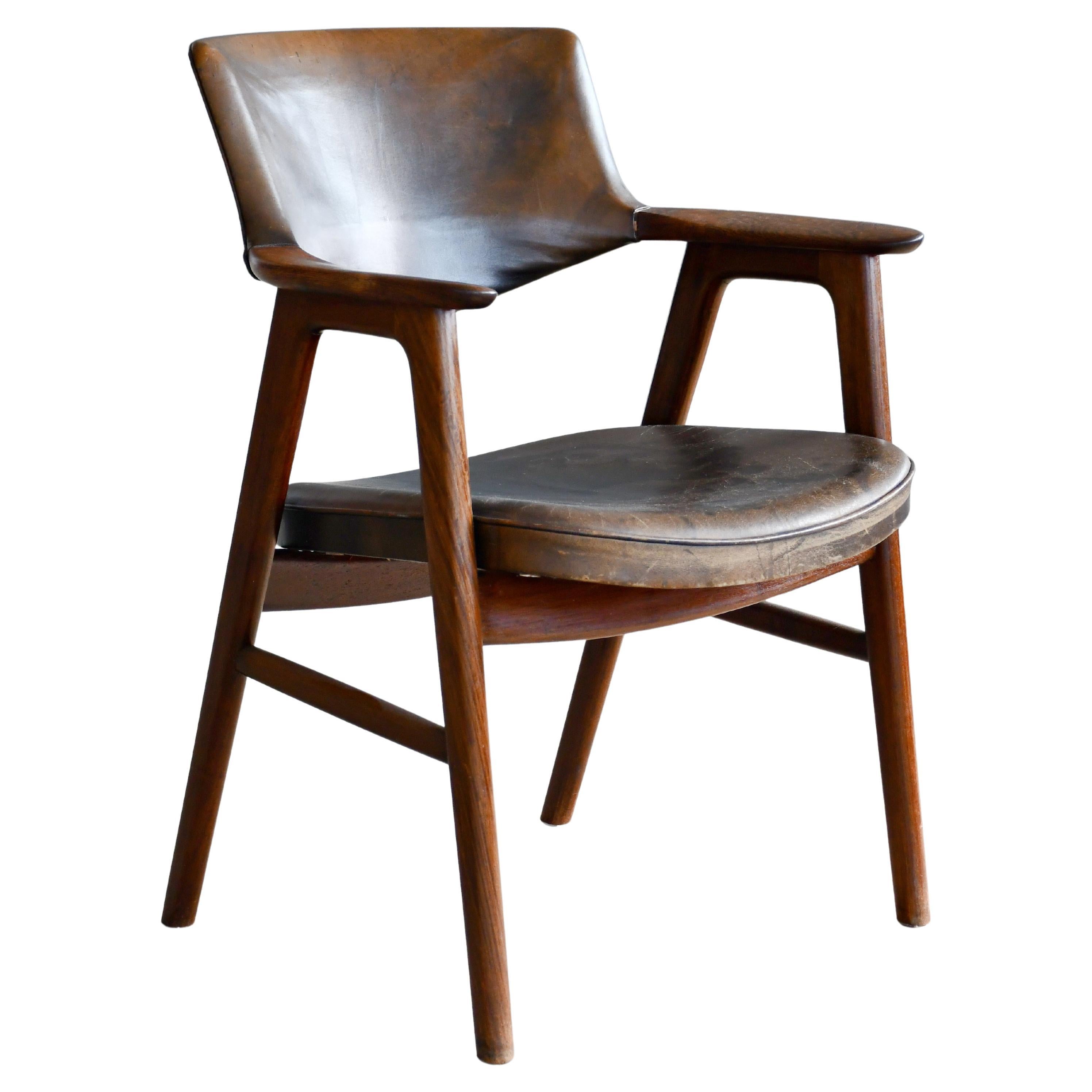 Erik Kirkegaard for Høng Desk or Side Chair in Rosewood and Leather, 1960s