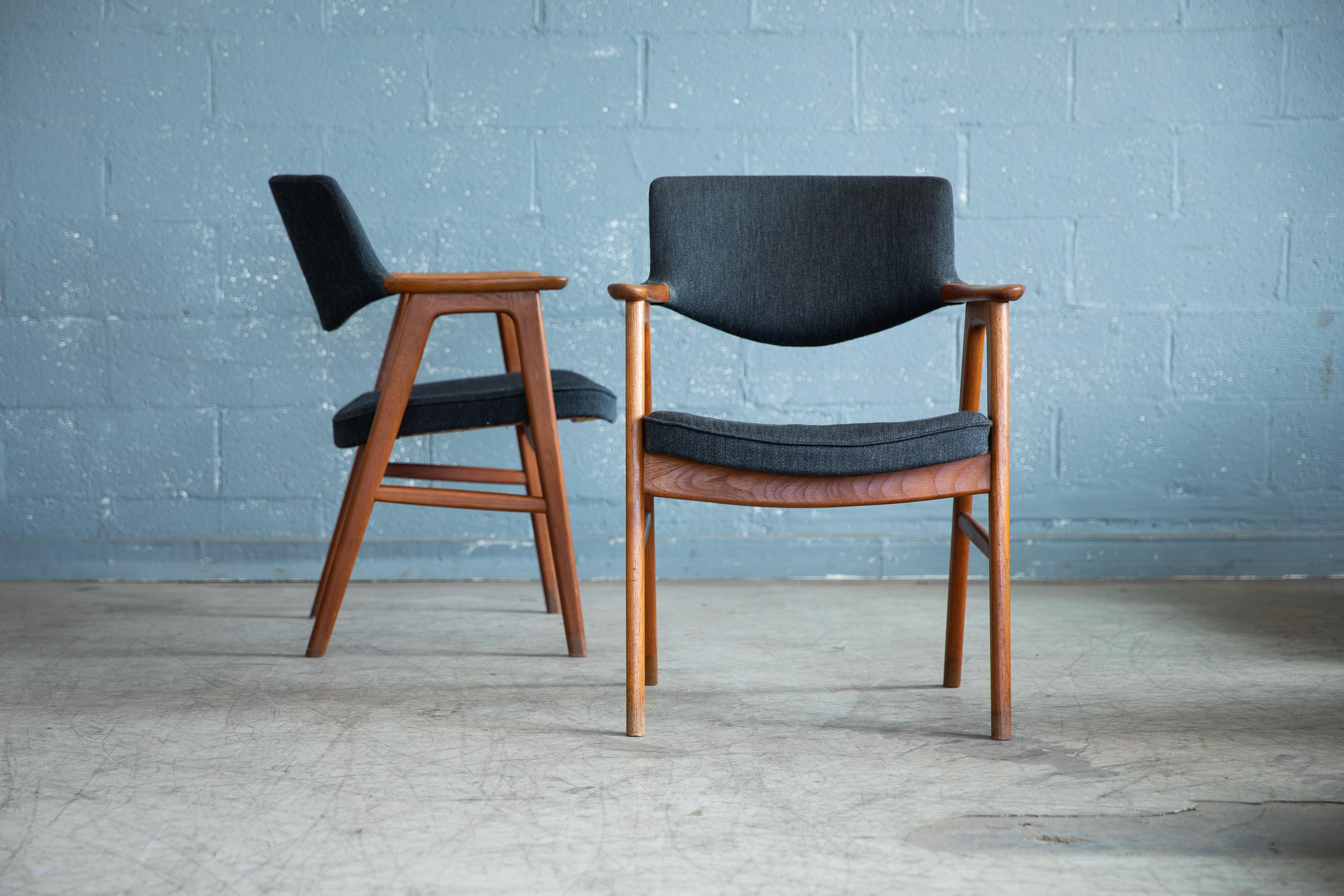 Mid-Century Modern Erik Kirkegaard for Høng Pair of Desk or Side Chairs in Teak and Leather, 1960s