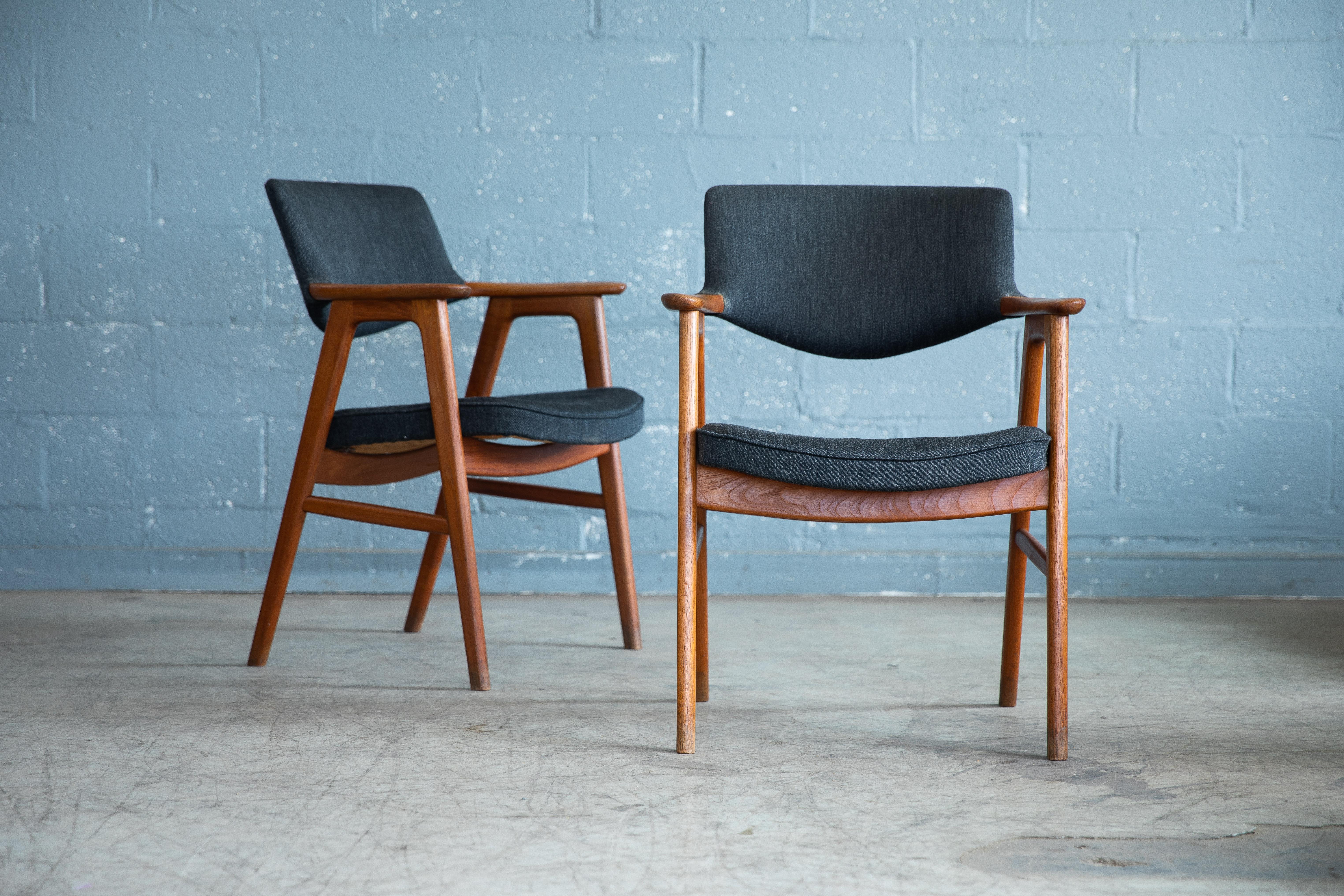 Danish Erik Kirkegaard for Høng Pair of Desk or Side Chairs in Teak and Leather, 1960s