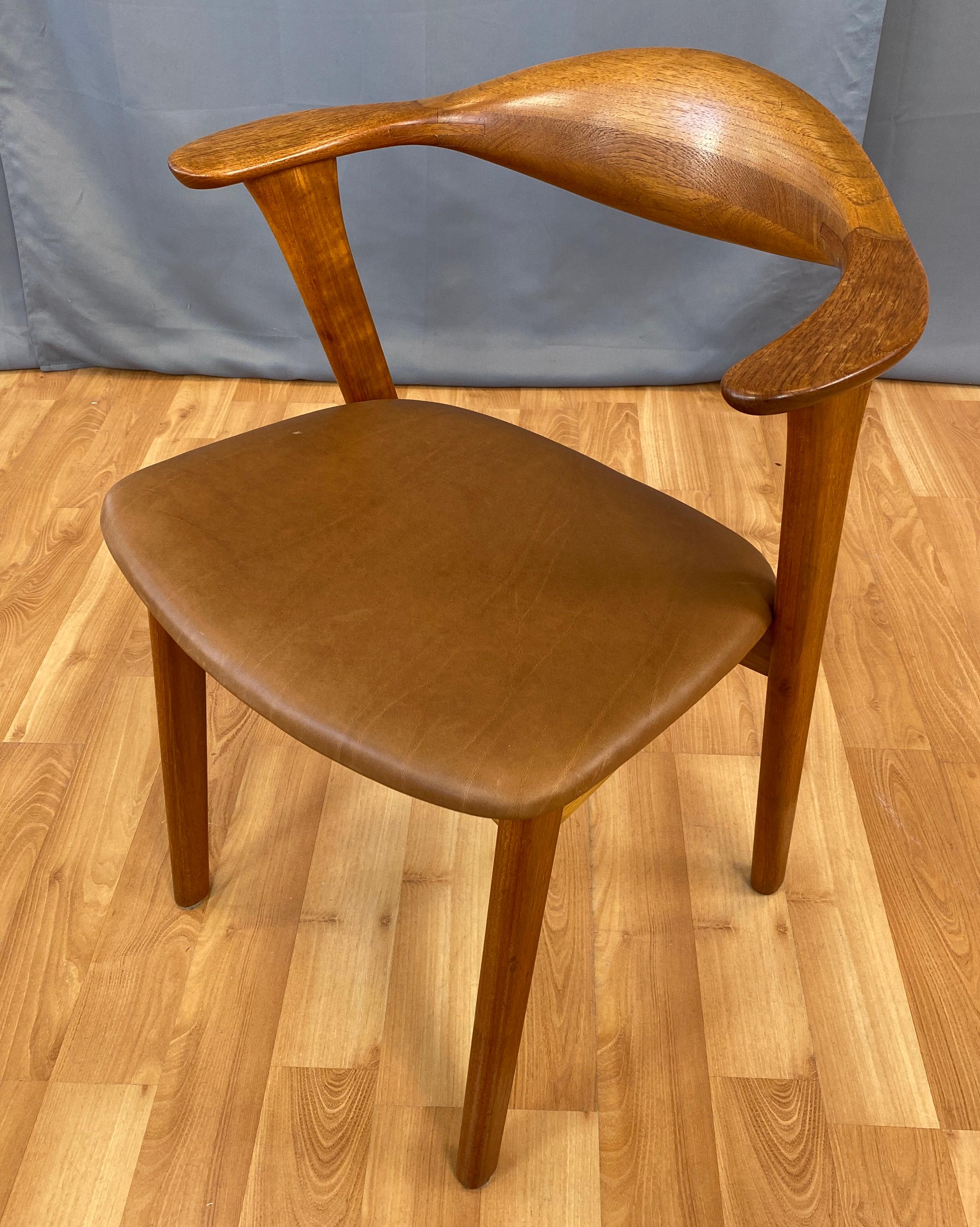 Offered here is a Erik Kirkegaard designed armchair for Høng Stolefabrik. 
Frame is Teak with Brown leather upholstery.