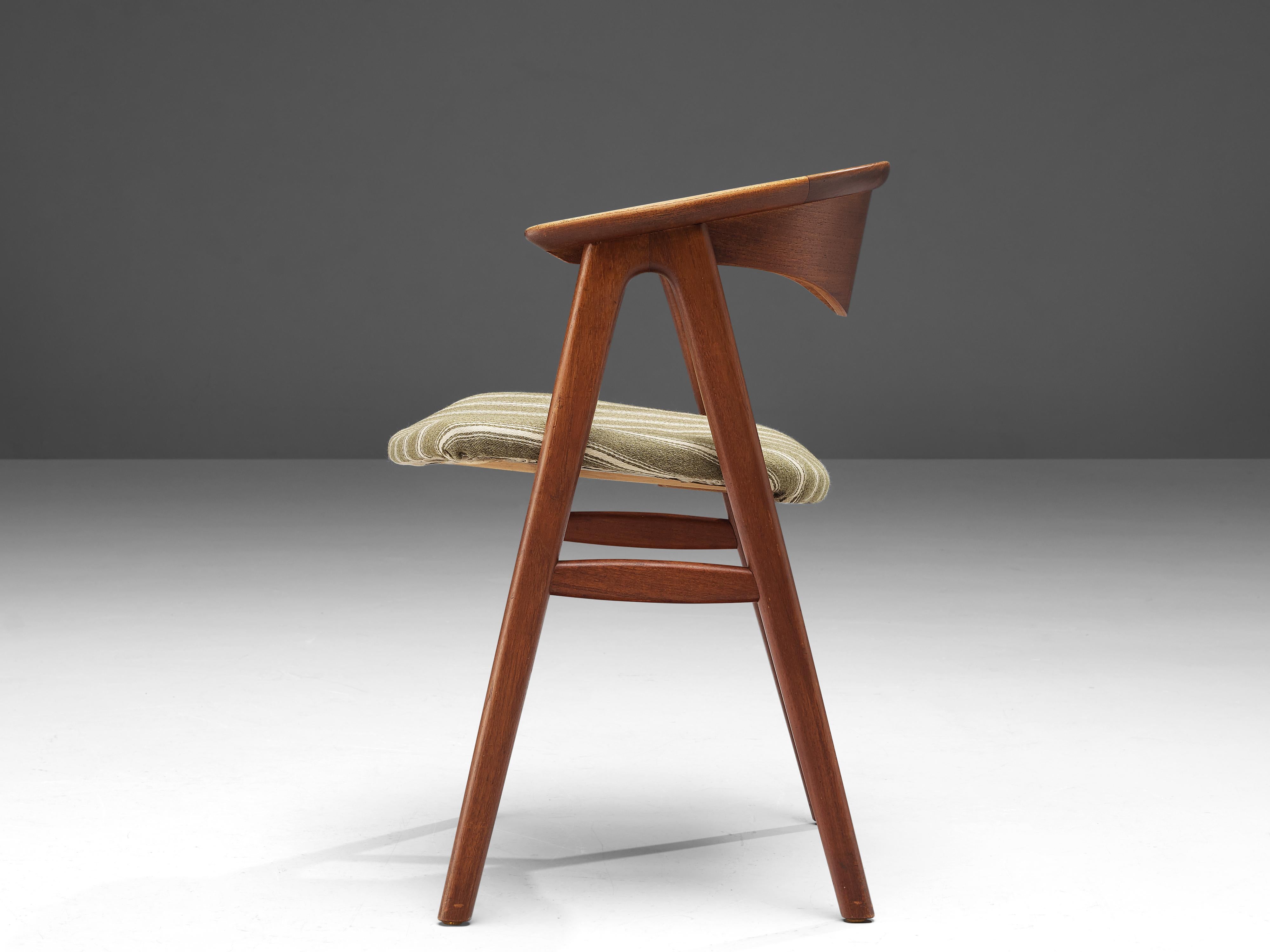 Scandinavian Modern Erik Kirkegaard for Høng Stolefabrik Armchair in Teak and Striped Upholstery For Sale