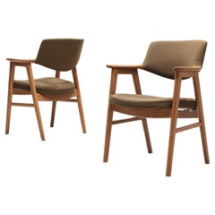 Erik Kirkegaard Pair of Armchairs in Oak and Brown Wool