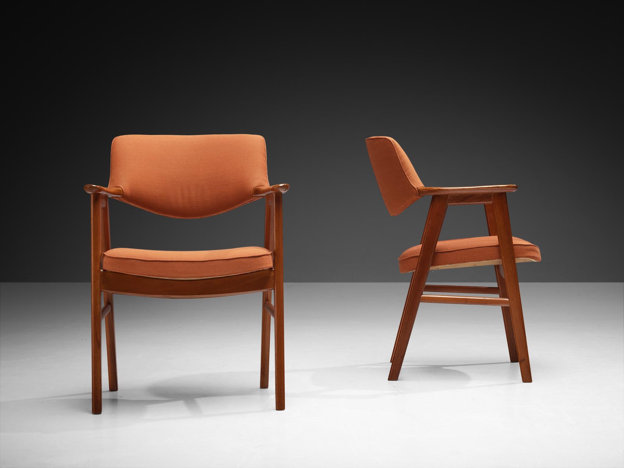 Danese Erik Kirkegaard Coppia di poltrone in teak e tappezzeria arancione in vendita