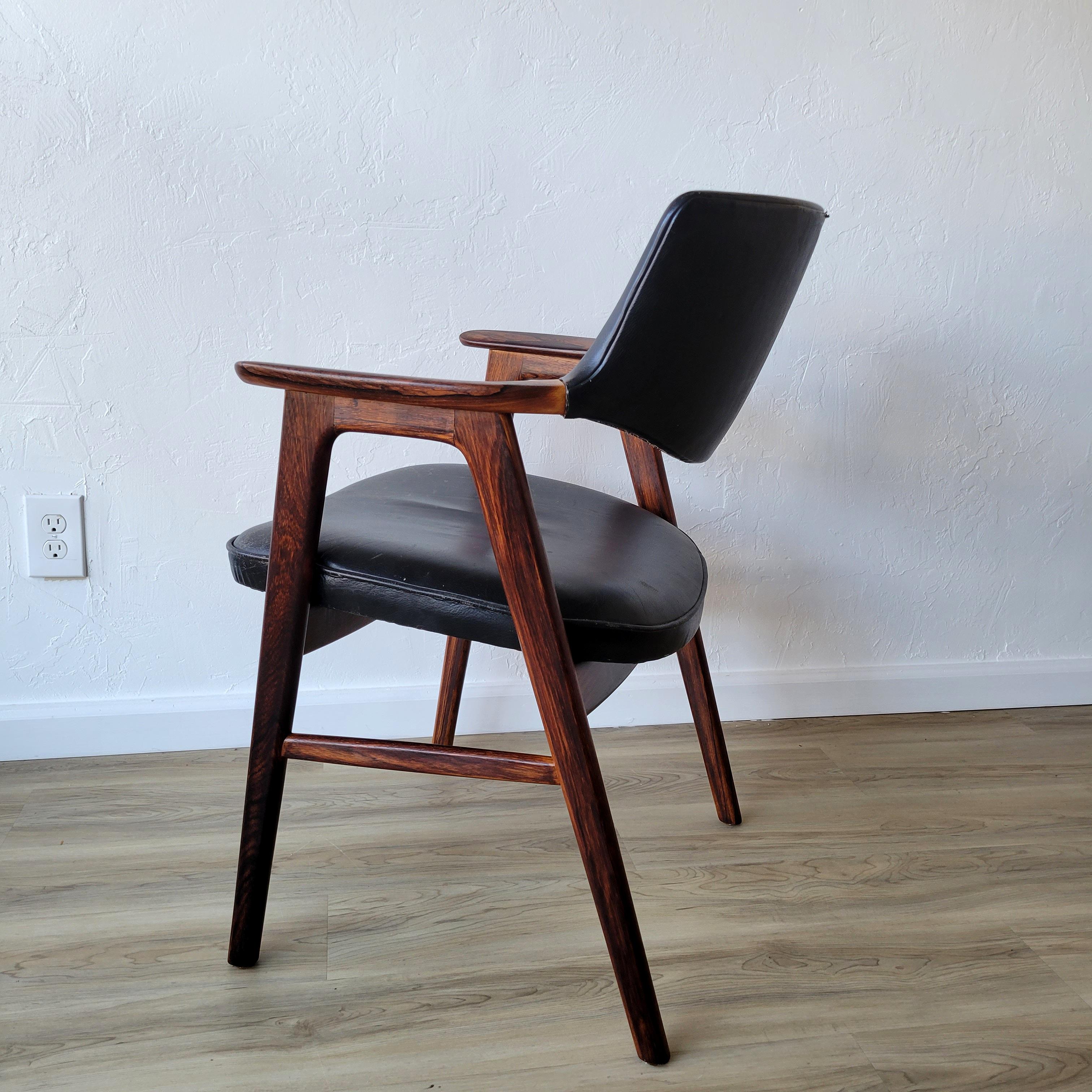 Scandinavian Modern Erik Kirkegaard Rosewood + Black Leather Armchair  For Sale