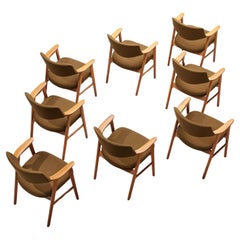 Erik Kirkegaard Set of Eight Armchairs in Oak and Brown Wool