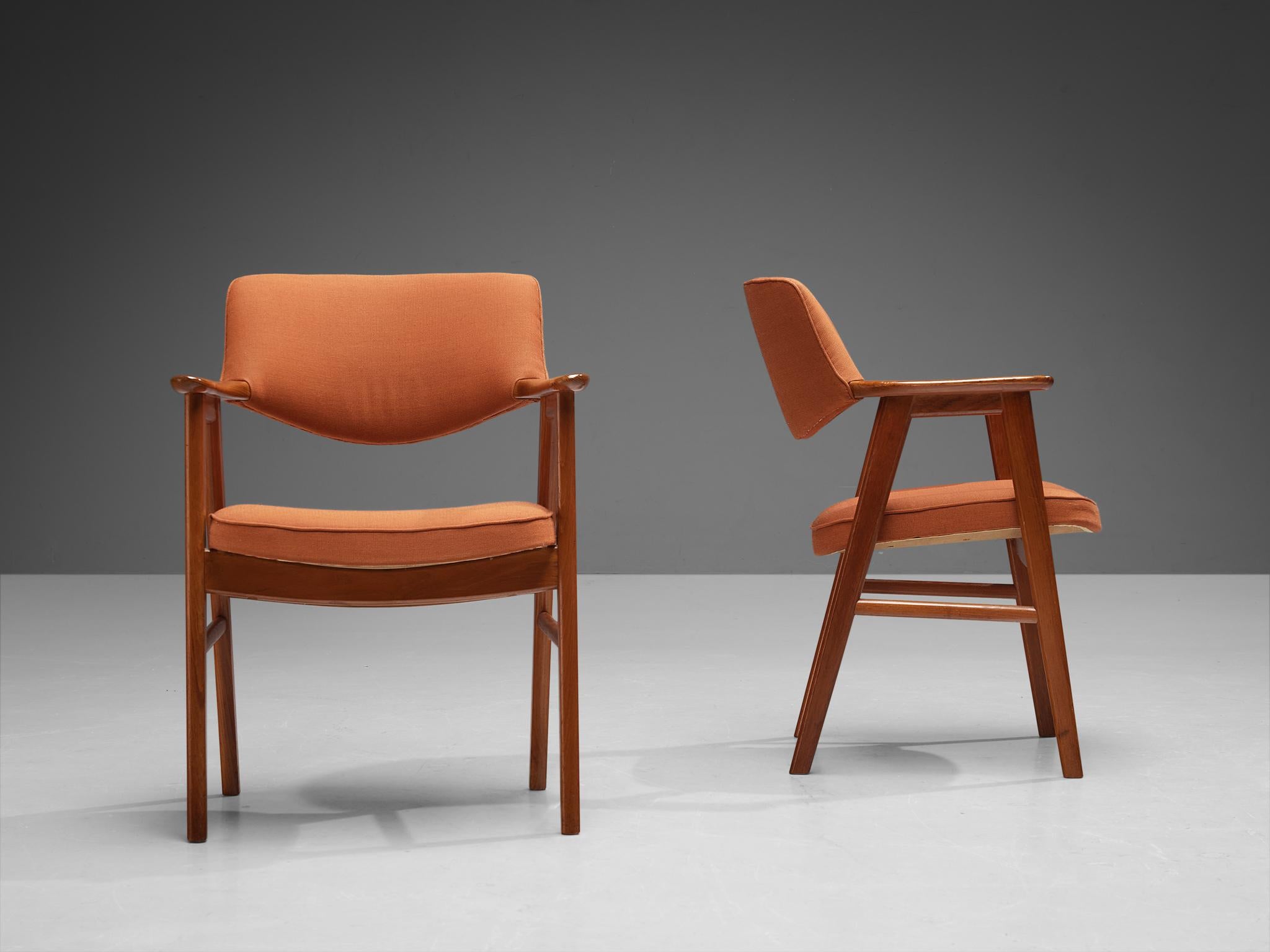 Fabric Erik Kirkegaard Set of Eight Armchairs in Teak and Orange Upholstery For Sale