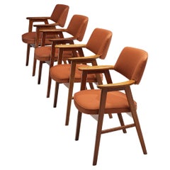 Erik Kirkegaard Set of Four Armchairs in Teak and Red Upholstery