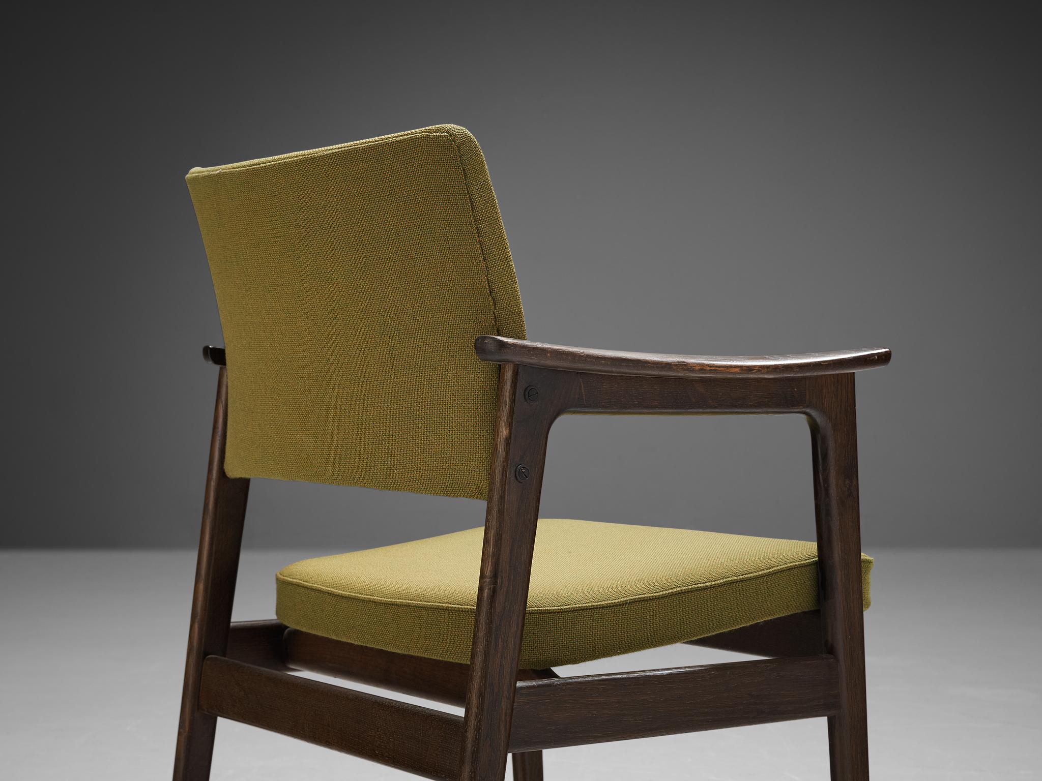 Scandinavian Modern Erik Kirkegaard Set of Six Armchairs in Oak and Mustard Green Upholstery 