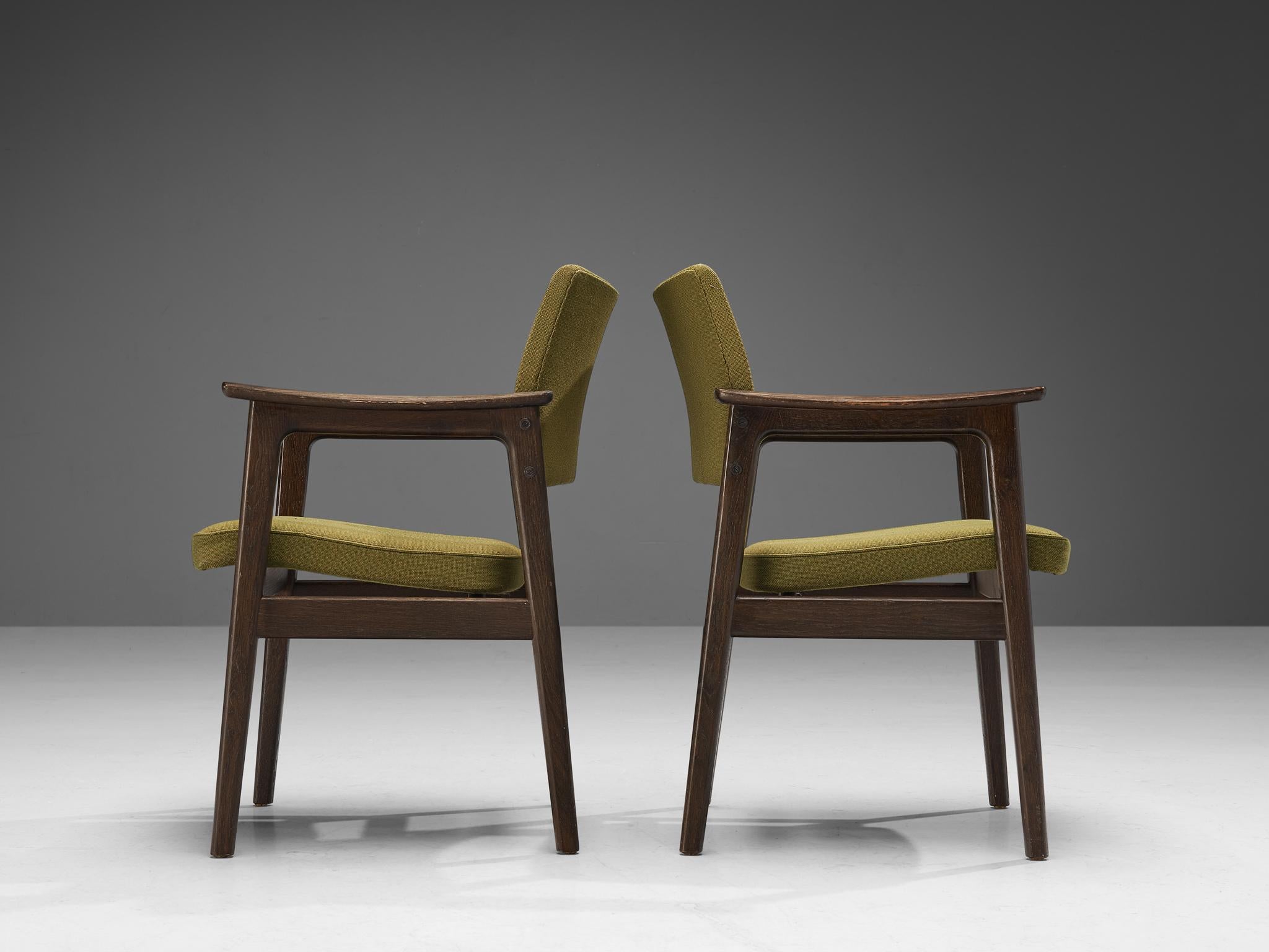 Fabric Erik Kirkegaard Set of Six Armchairs in Oak and Mustard Green Upholstery 
