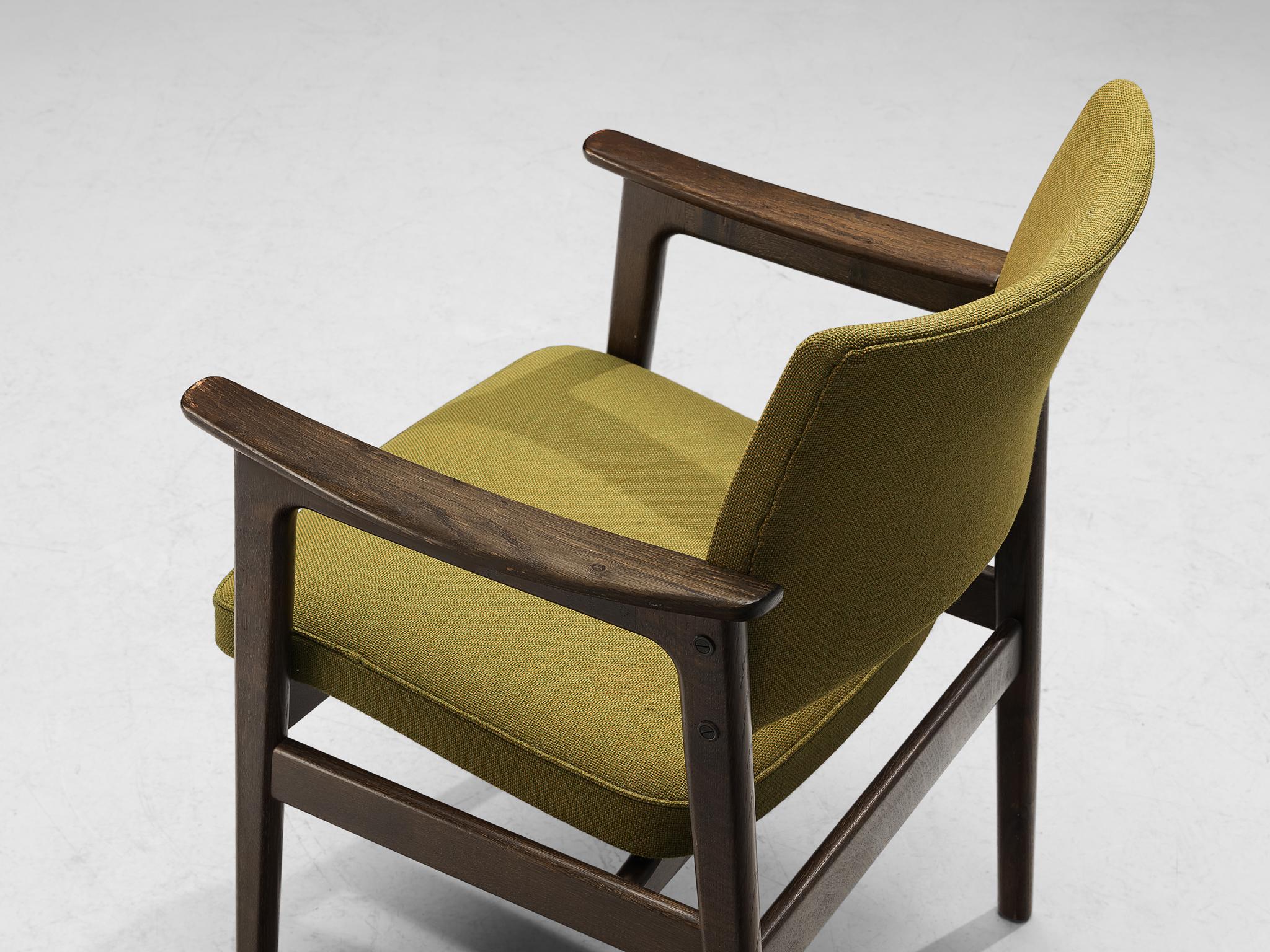 Erik Kirkegaard Set of Six Armchairs in Oak and Mustard Green Upholstery  1