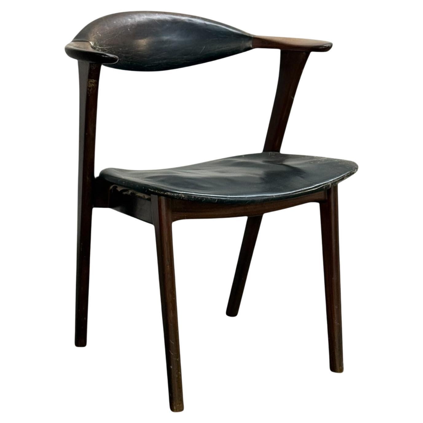 Erik Kirkegaard Solid Wood and Leather Danish Modern Occasional Armchair For Sale