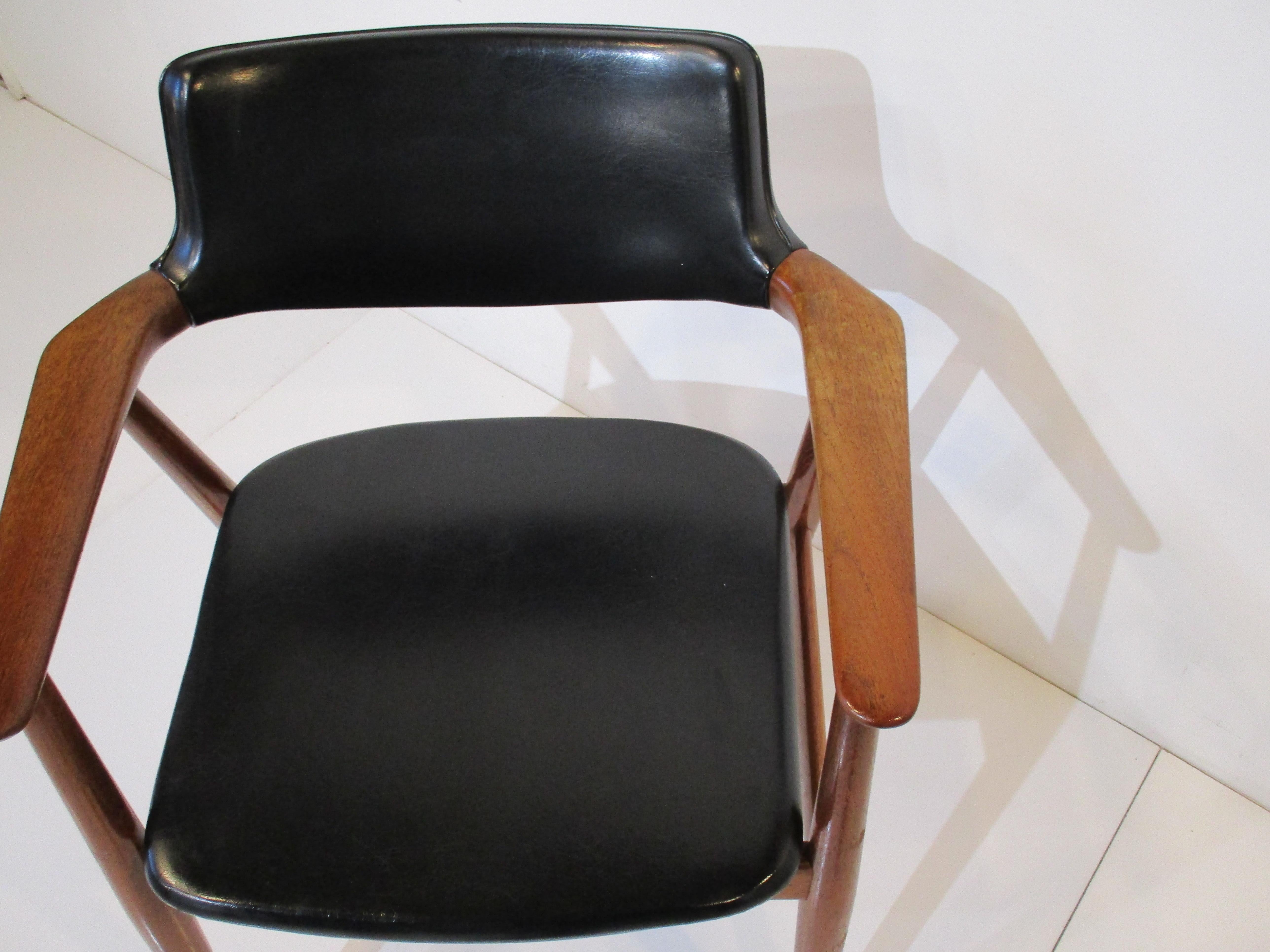 Faux Leather Erik Kirkegarrd Teak Desk Chair for Stolefabrik / Povl Dinesen, Denmark