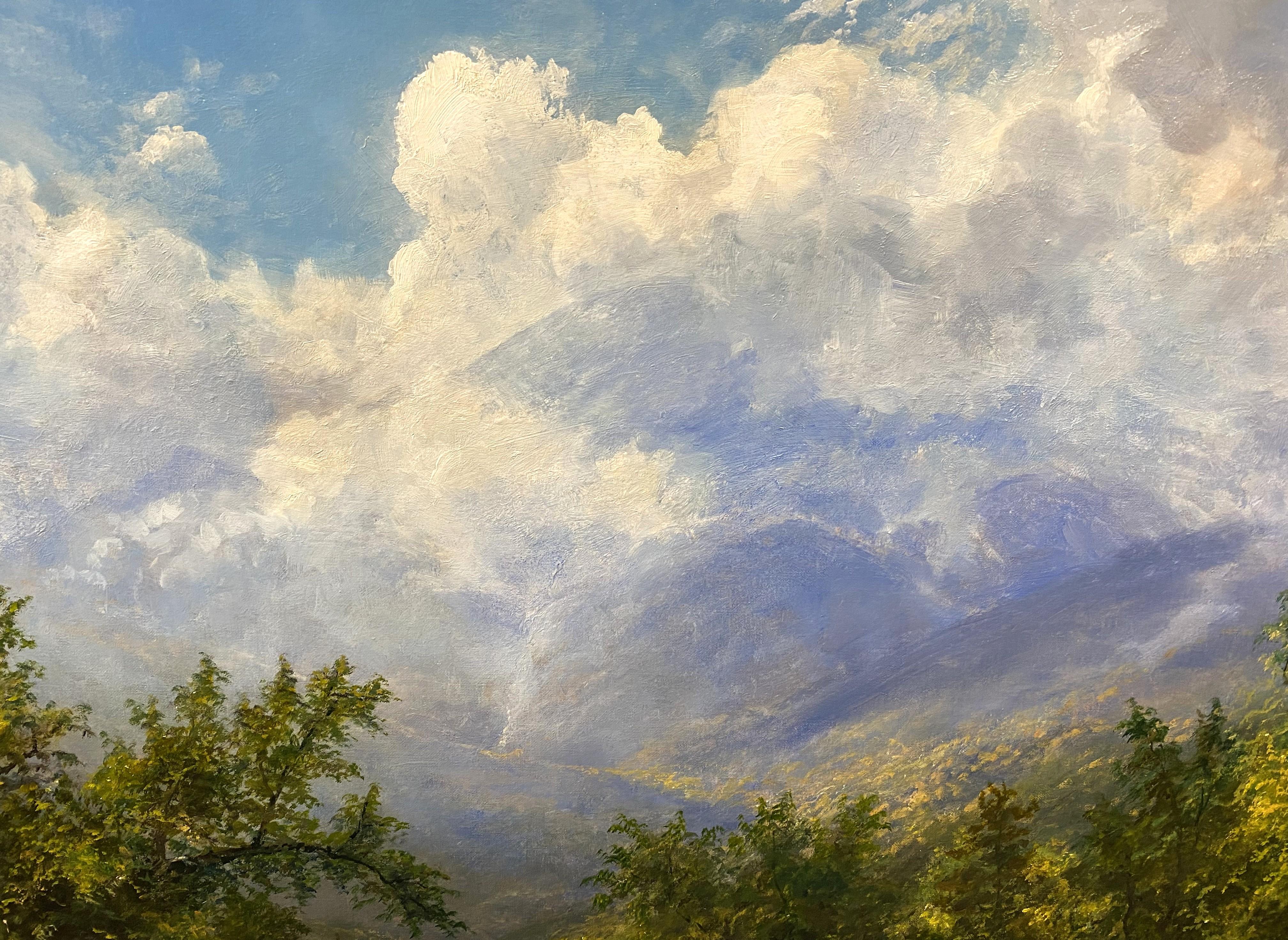 El Monte Washington emergiendo de las nubes - Landscape Painting Marrón de Erik Koeppel