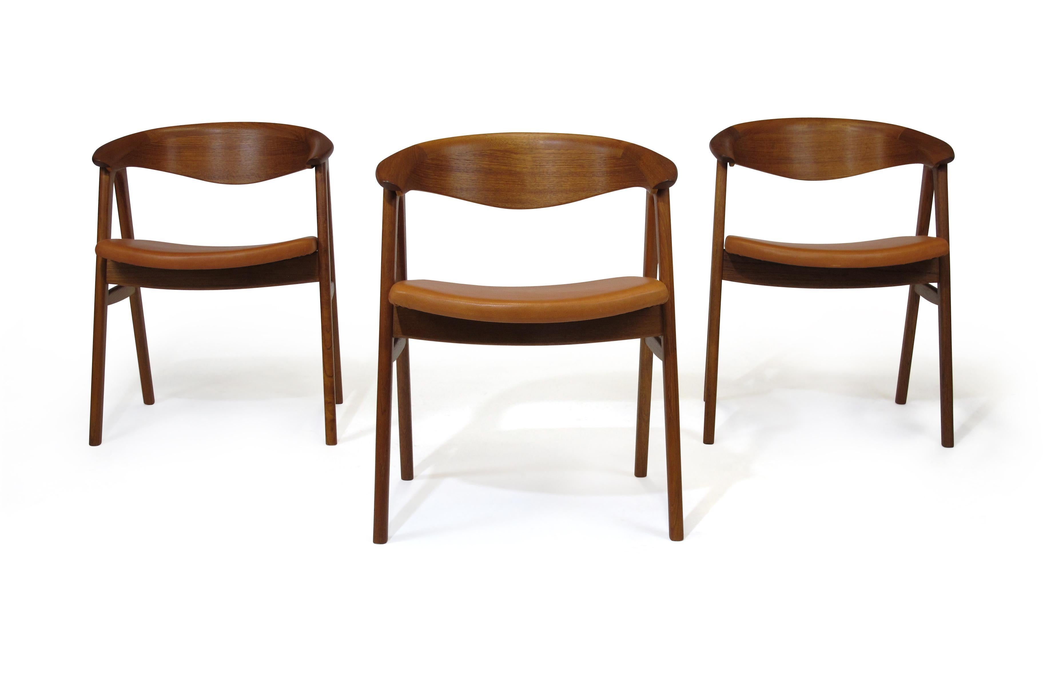 Erik Kirkegaard Danish Teak Dining Chairs in Saddle Leather 1