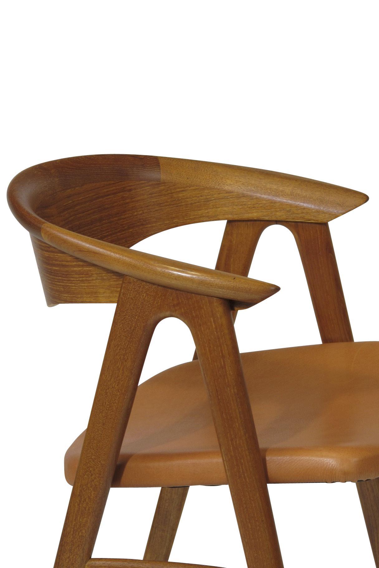 Scandinavian Modern Erik Kirkegaard Danish Teak Dining Chairs in Saddle Leather