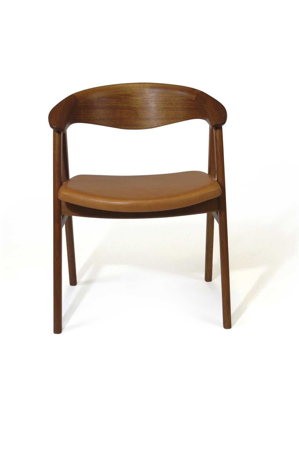 Oiled Erik Kirkegaard Danish Teak Dining Chairs in Saddle Leather