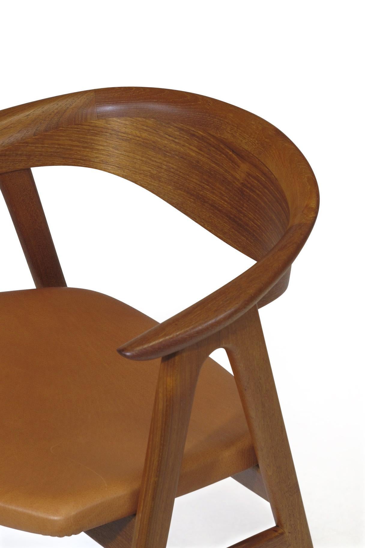 20th Century Erik Kirkegaard Danish Teak Dining Chairs in Saddle Leather