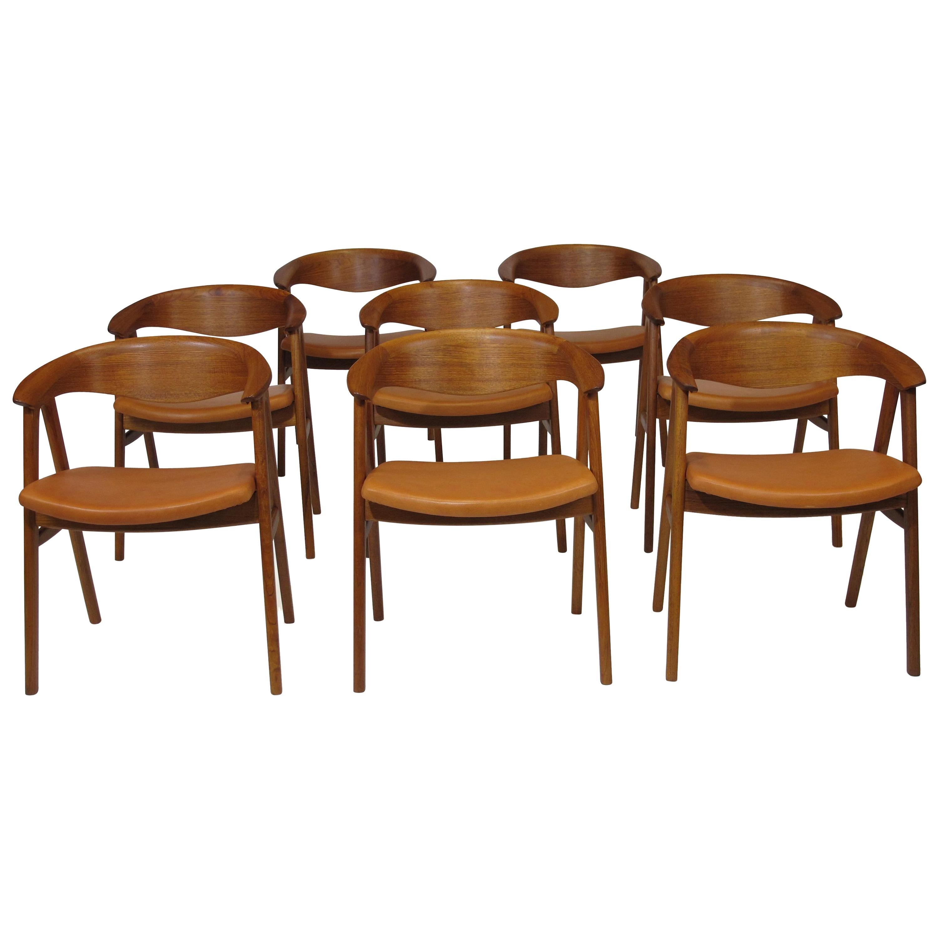Erik Kirkegaard Danish Teak Dining Chairs in Saddle Leather