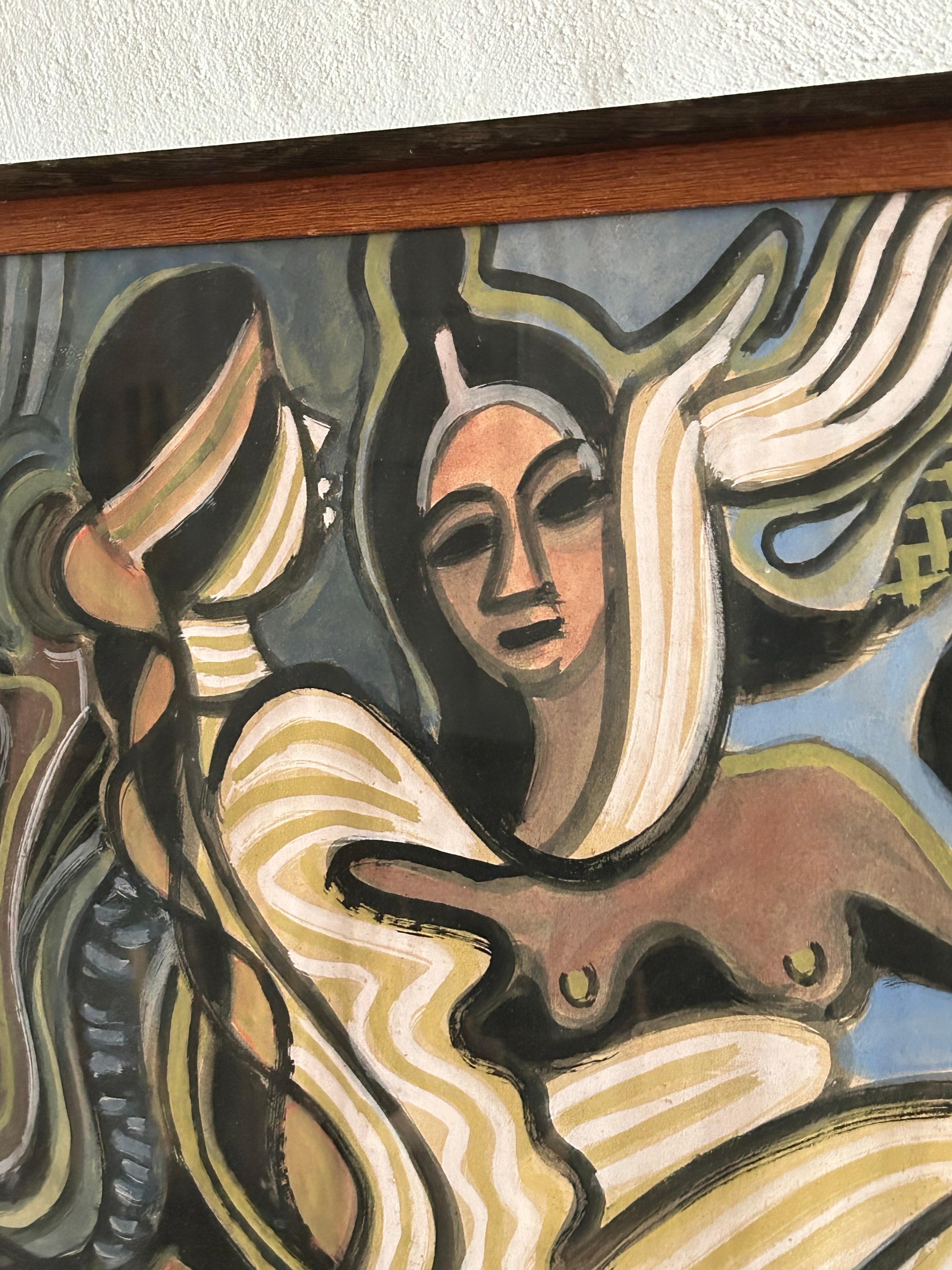 Erik Larsen (1902-1975): Komposition mit Frauen, Gouache auf Papier, Dänemark. (Gemalt) im Angebot