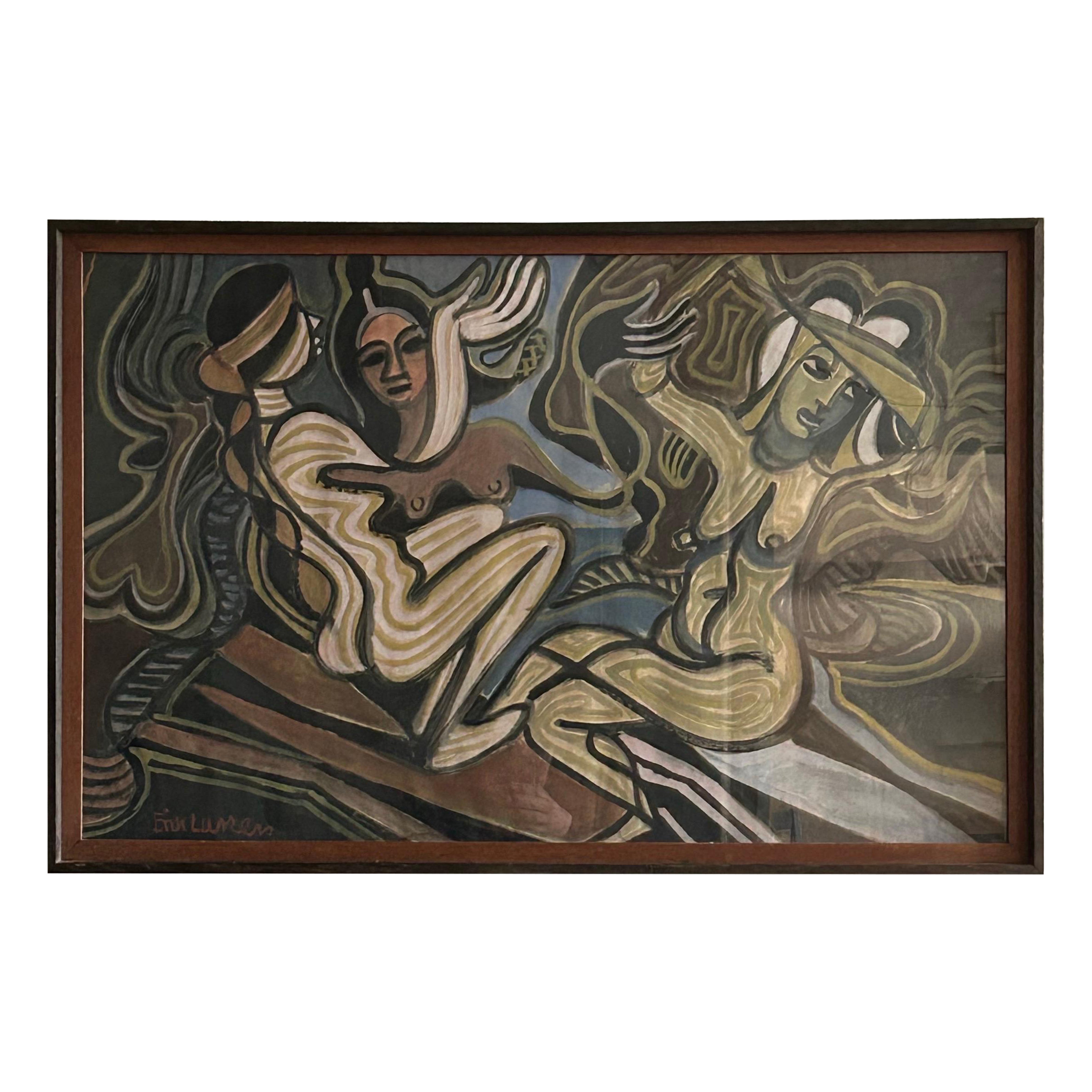 Erik Larsen (1902-1975): Komposition mit Frauen, Gouache auf Papier, Dänemark. im Angebot