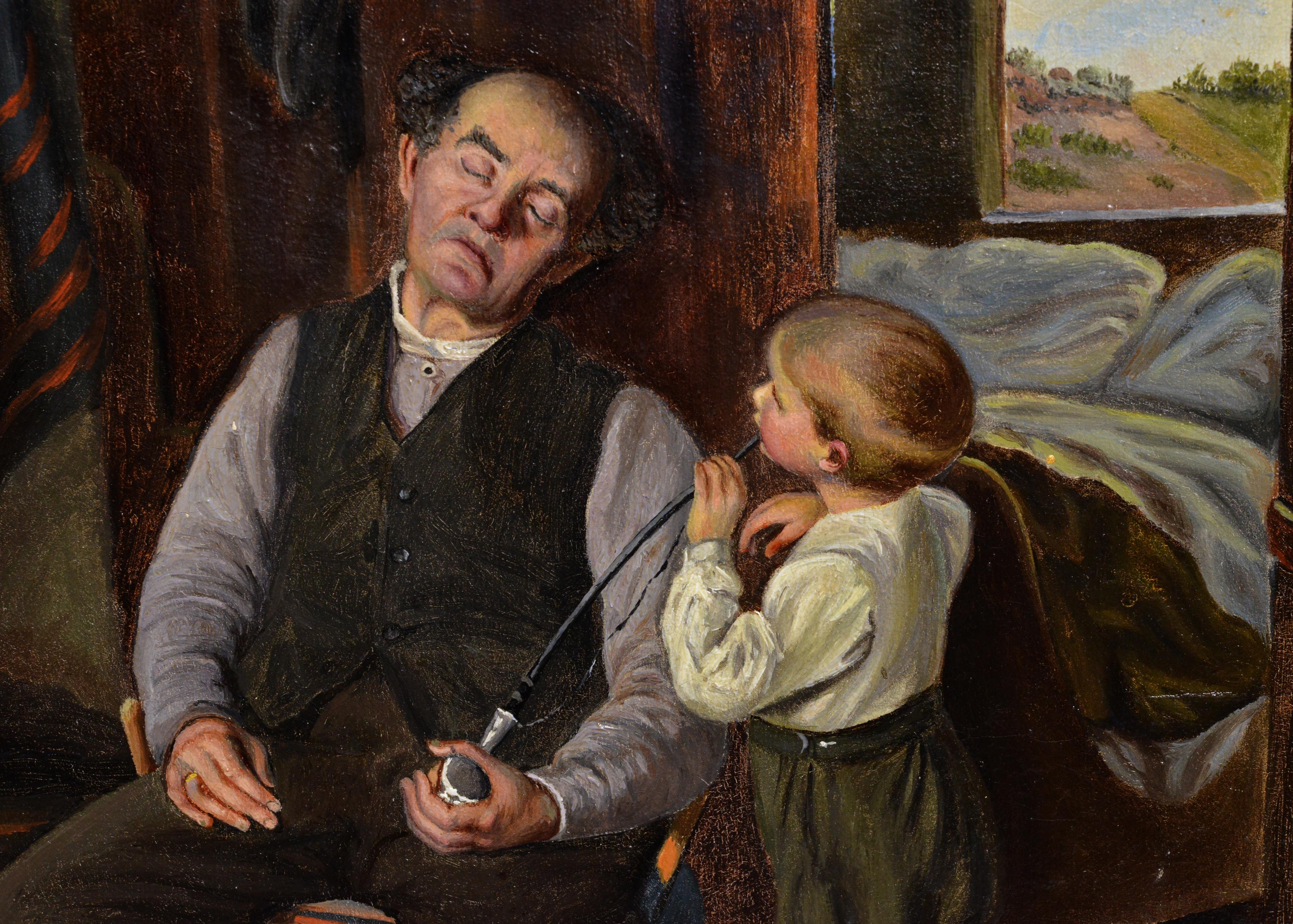 Grandpa und kleines Junges dänisches Meister, Genre-Szene, signiert, gerahmt, 19. Jahrhundert im Angebot 2
