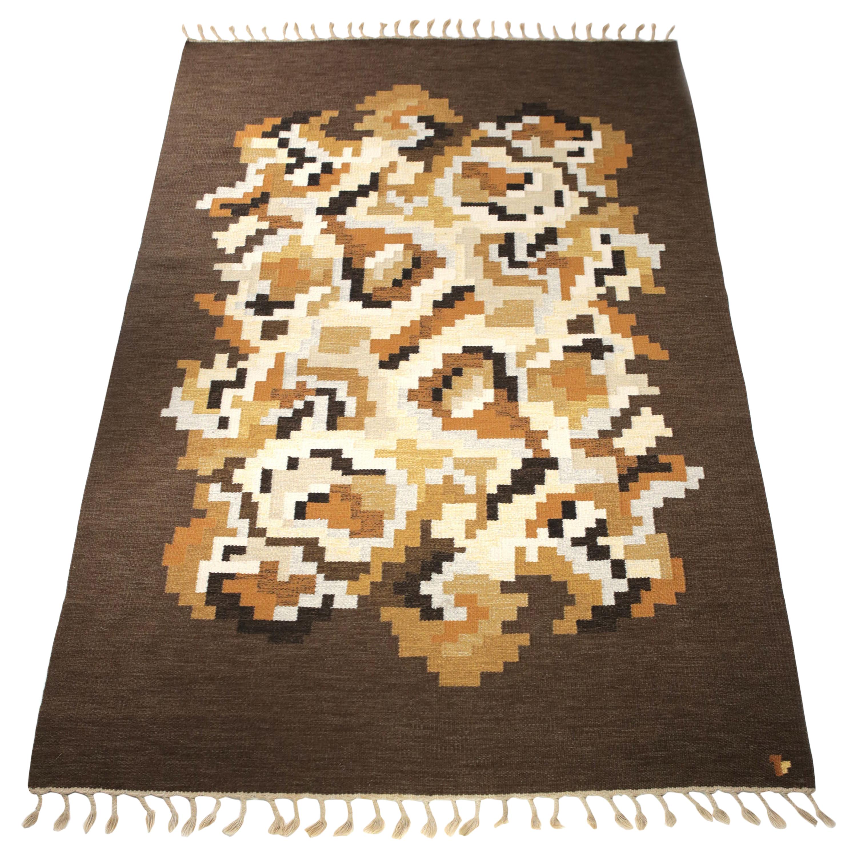 Grand tapis Korall tissé à plat « Korall » d'Erik Lundberg, Suède, 302 cm x 200 cm