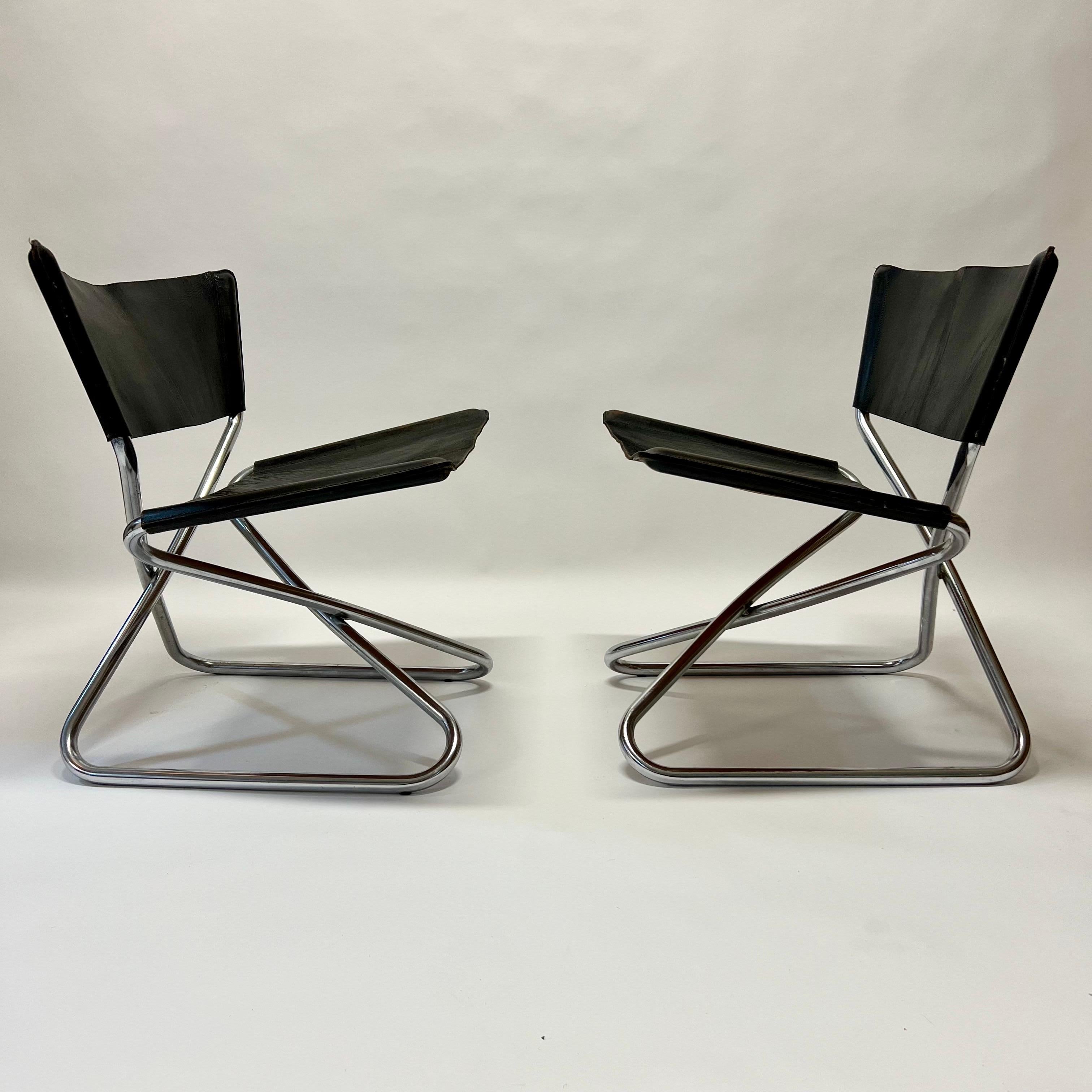 Danish Erik Magnussen Leather Z Easy Lounge Chairs c1960s Denmark