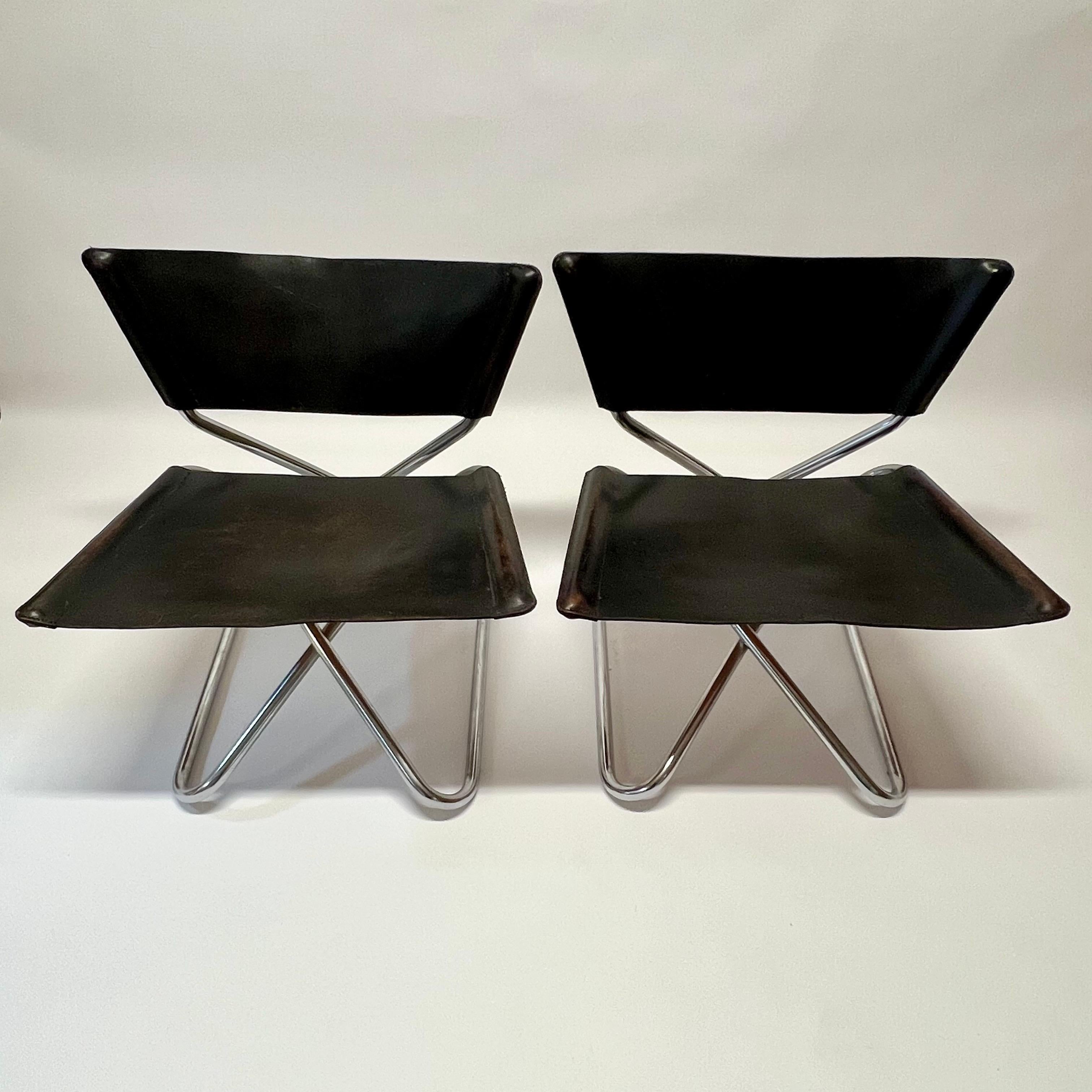 Erik Magnussen Leather Z Easy Lounge Chairs c1960s Denmark In Good Condition In Oakland, CA