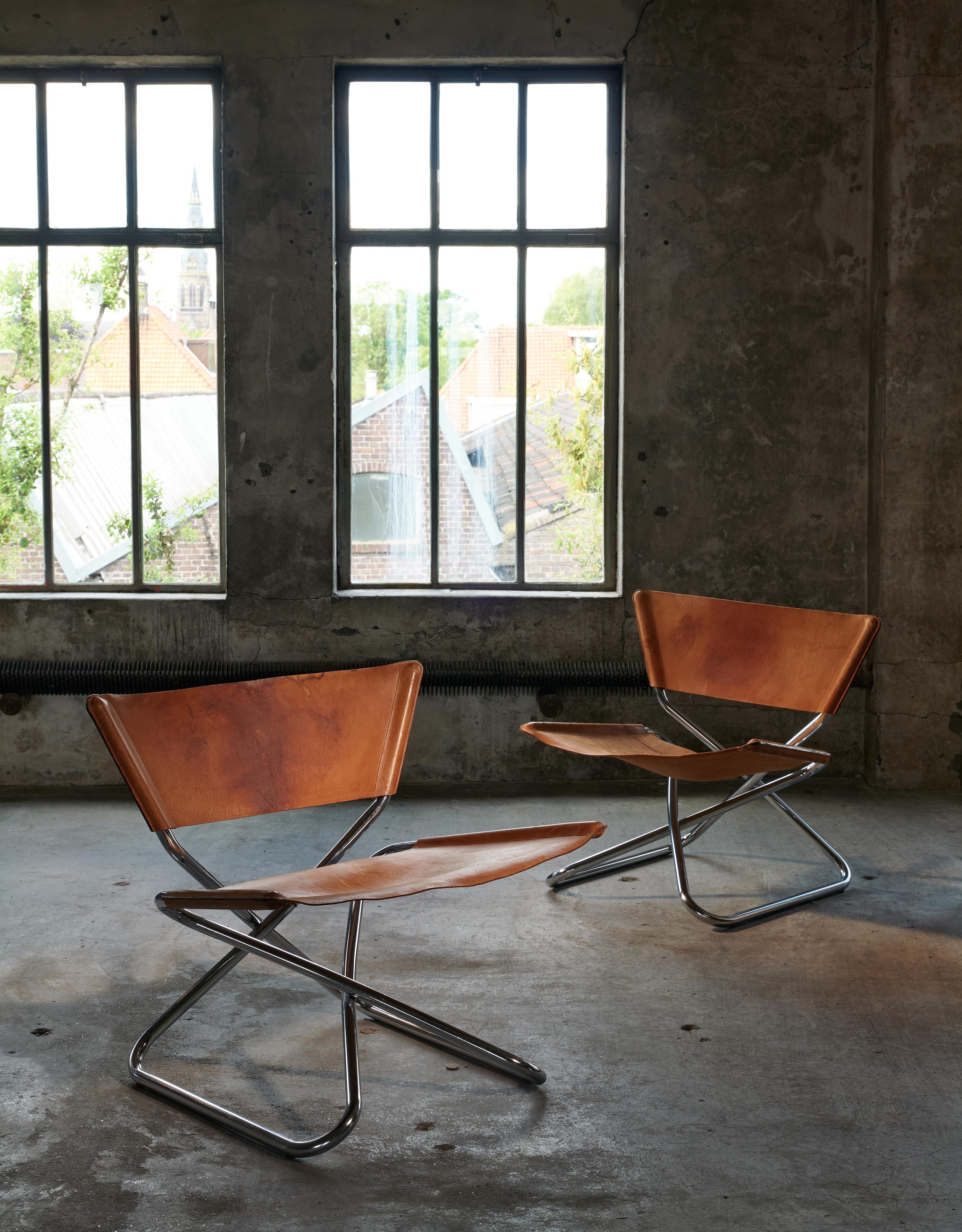 Erik Magnussen Pair of 'Z' Folding Lounge Chairs in Cognac Leather 4