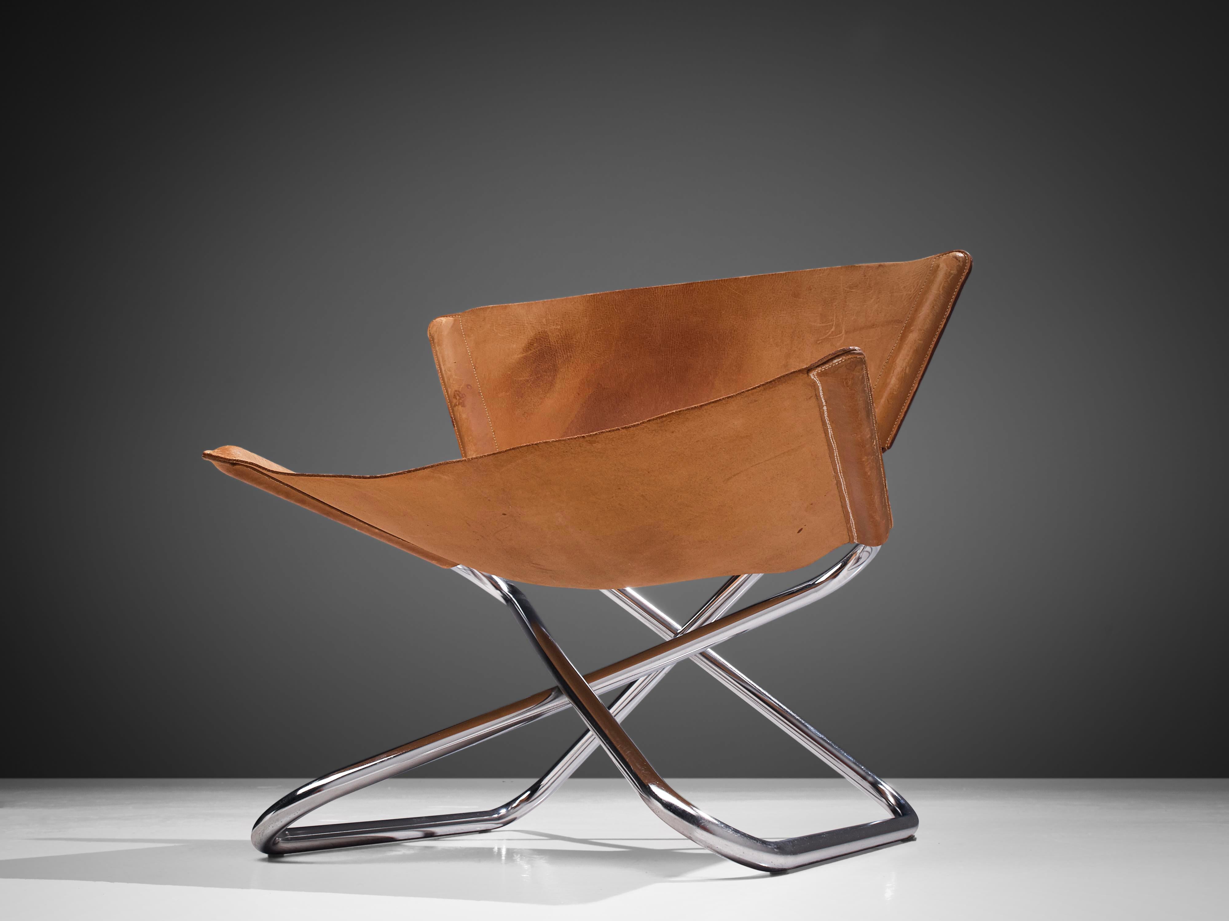 Mid-Century Modern Erik Magnussen Pair of 'Z' Folding Lounge Chairs in Cognac Leather