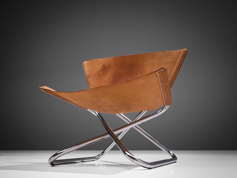 Mid-Century Modern Erik Magnussen Pair of 'Z' Folding Lounge Chairs in Cognac Leather For Sale