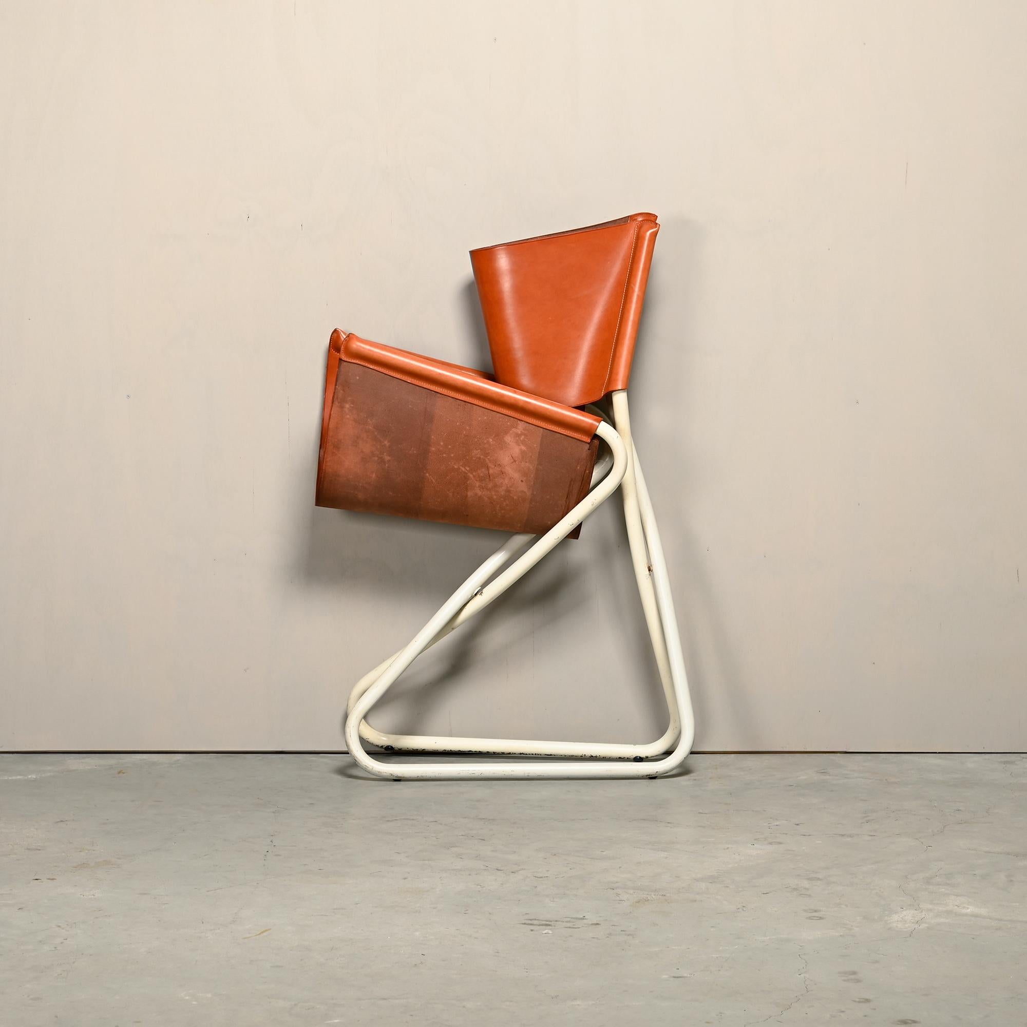 Erik Magnussen Z Down Folding Chair in Cognac Leather for Torben Ørskov Denmark For Sale 3