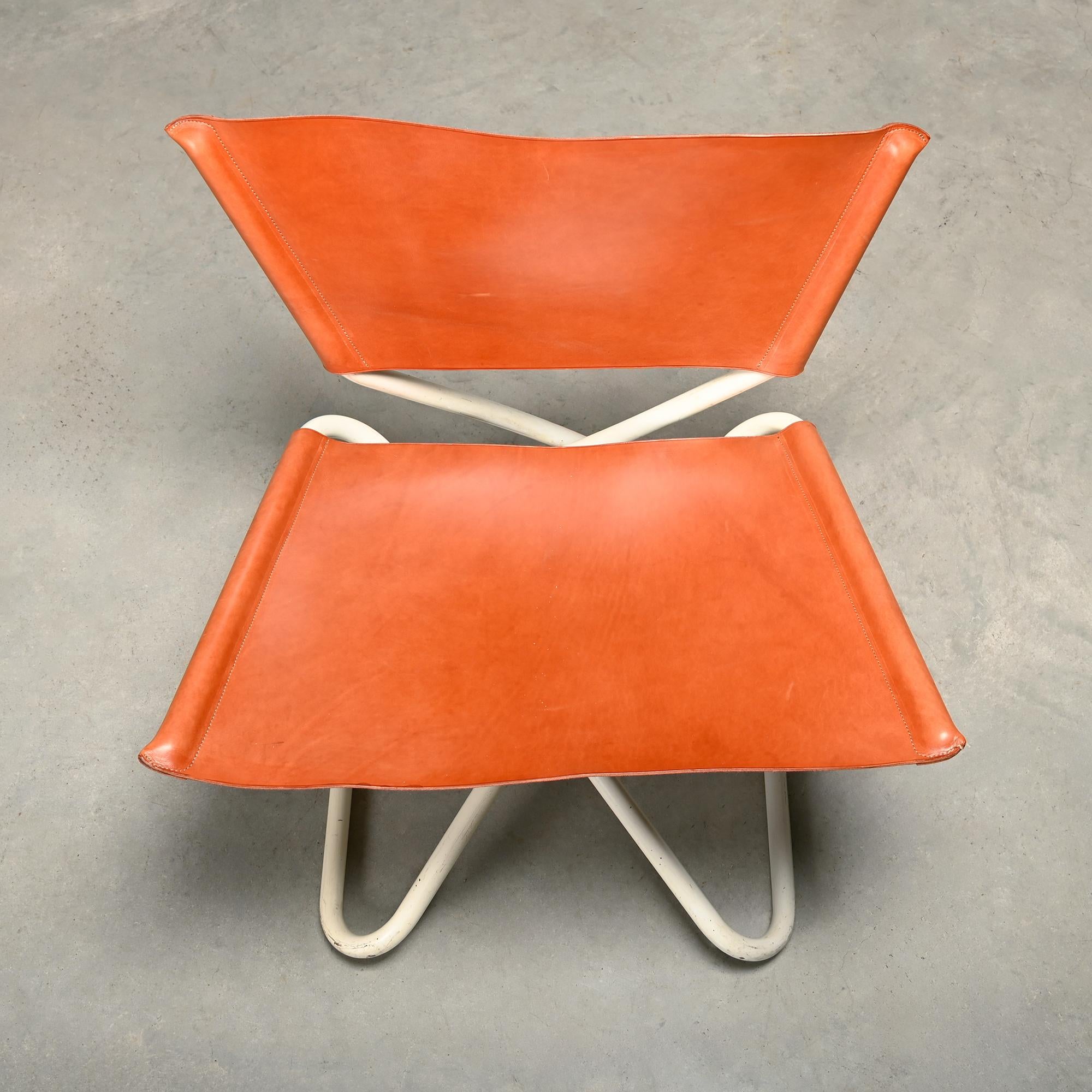 Erik Magnussen Z Down Folding Chair in Cognac Leather for Torben Ørskov Denmark For Sale 4