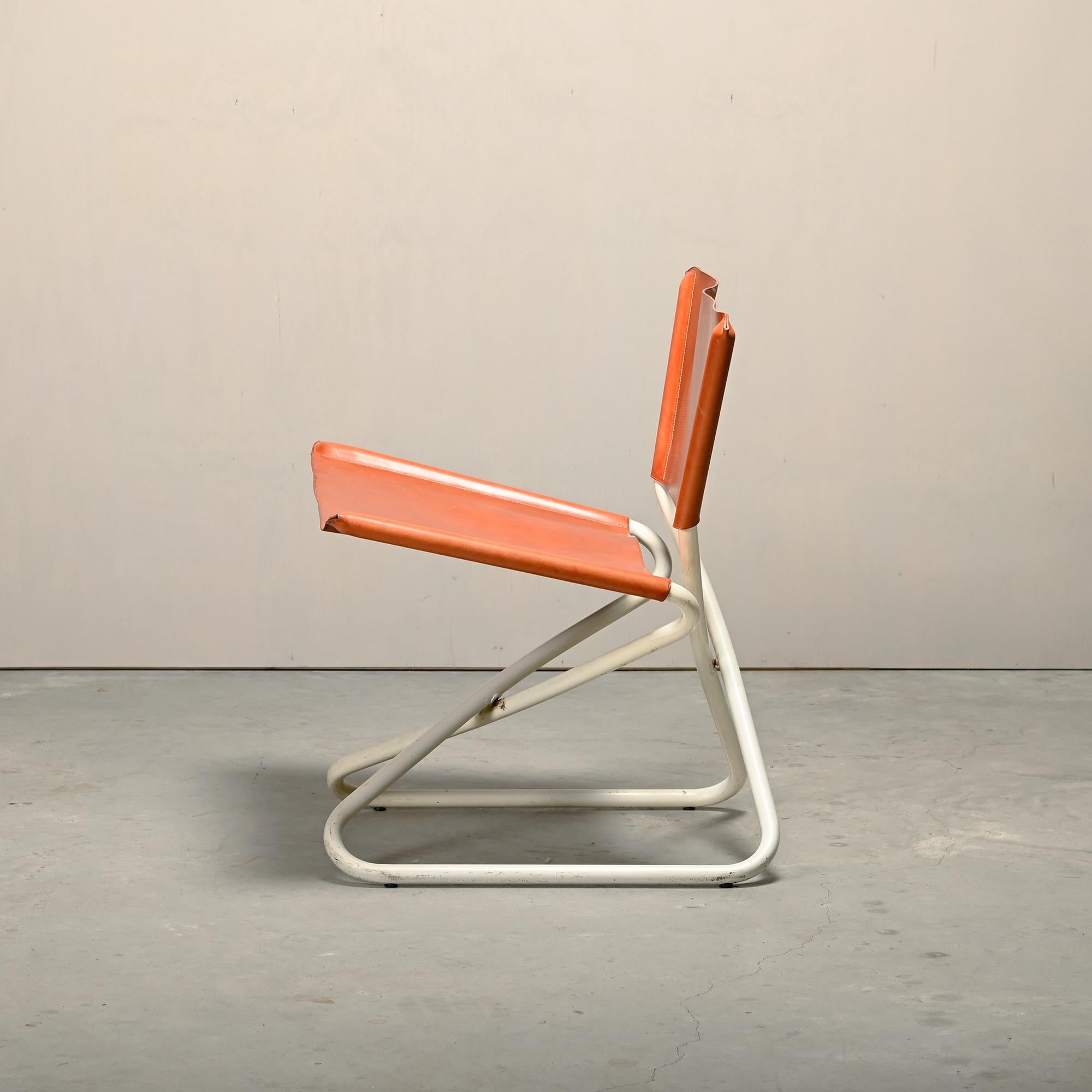 Scandinavian Modern Erik Magnussen Z Down Folding Chair in Cognac Leather for Torben Ørskov Denmark For Sale