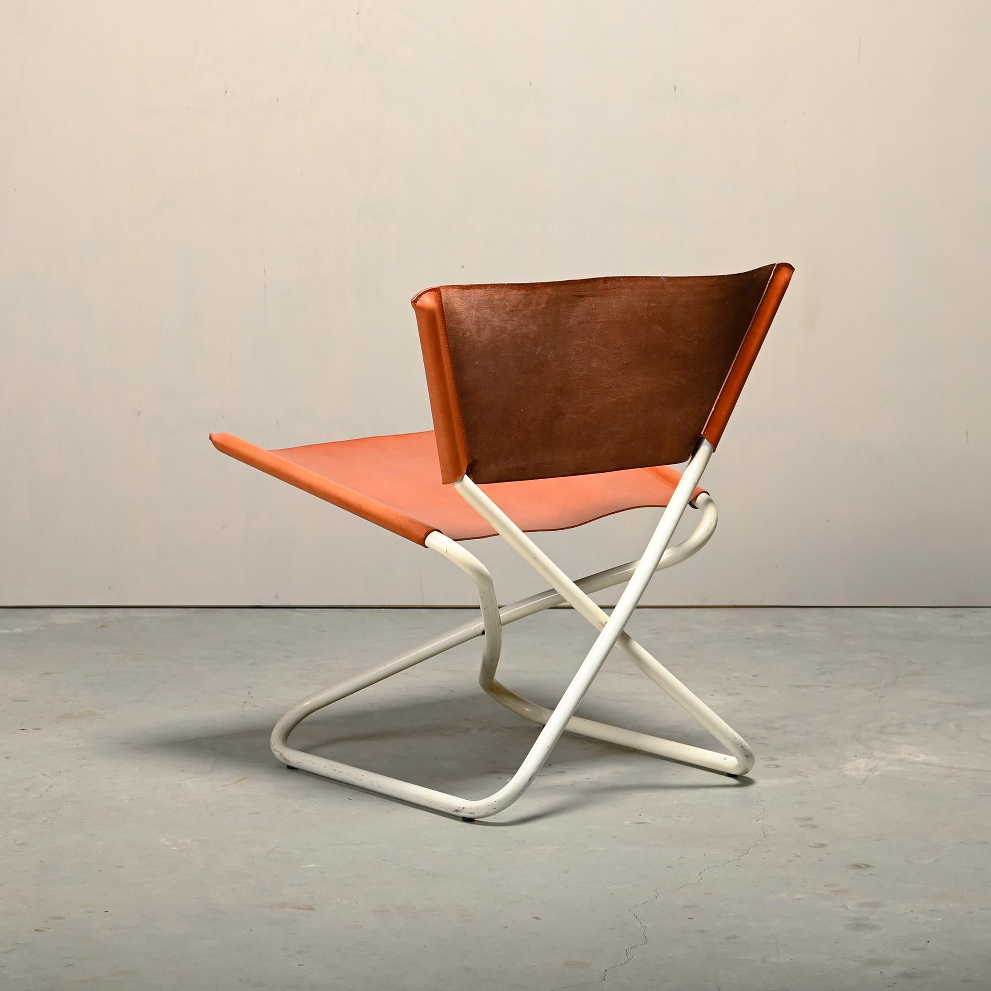 Danish Erik Magnussen Z Down Folding Chair in Cognac Leather for Torben Ørskov Denmark For Sale