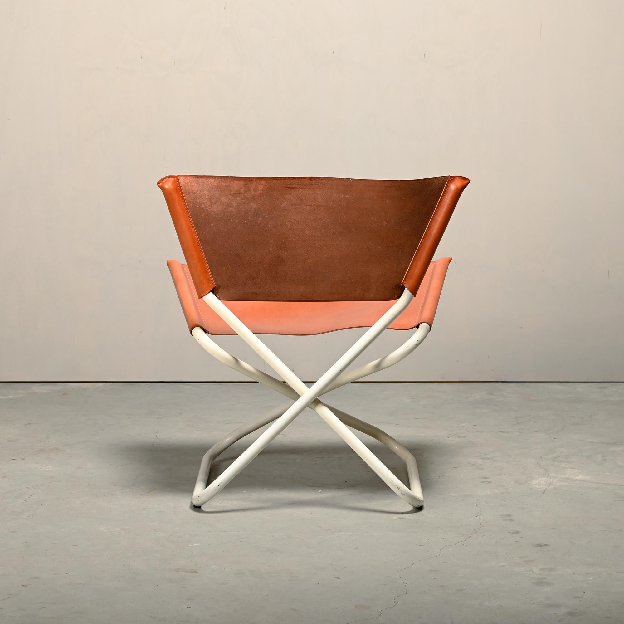 Erik Magnussen Z Down Folding Chair in Cognac Leather for Torben Ørskov Denmark In Good Condition For Sale In Amsterdam, NL