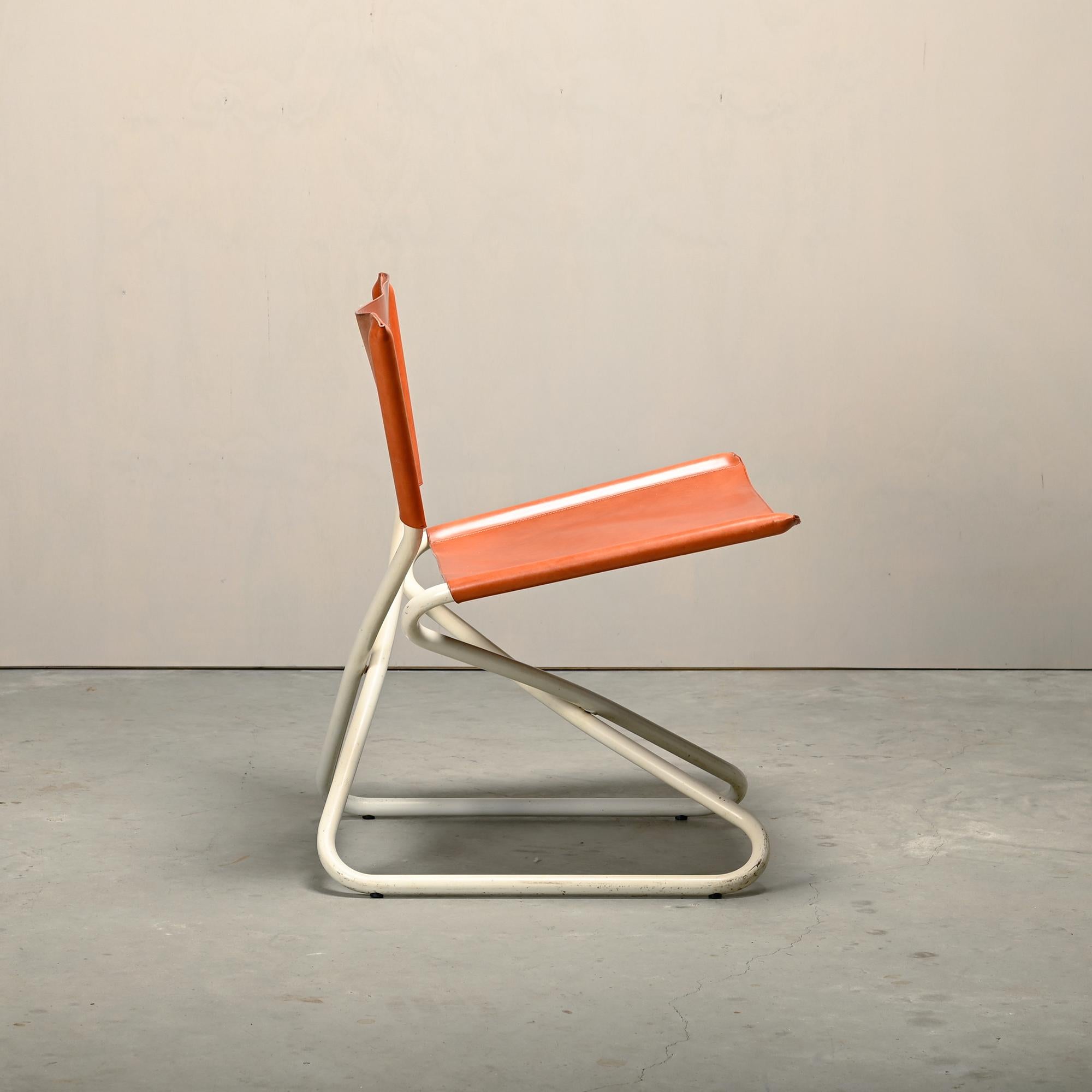 Metal Erik Magnussen Z Down Folding Chair in Cognac Leather for Torben Ørskov Denmark For Sale