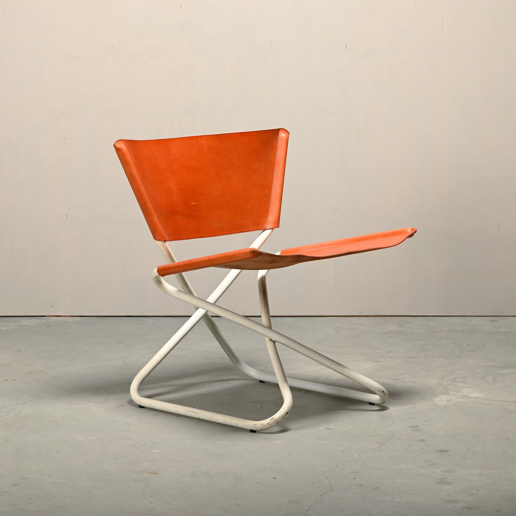Erik Magnussen Z Down Folding Chair in Cognac Leather for Torben Ørskov Denmark For Sale 1