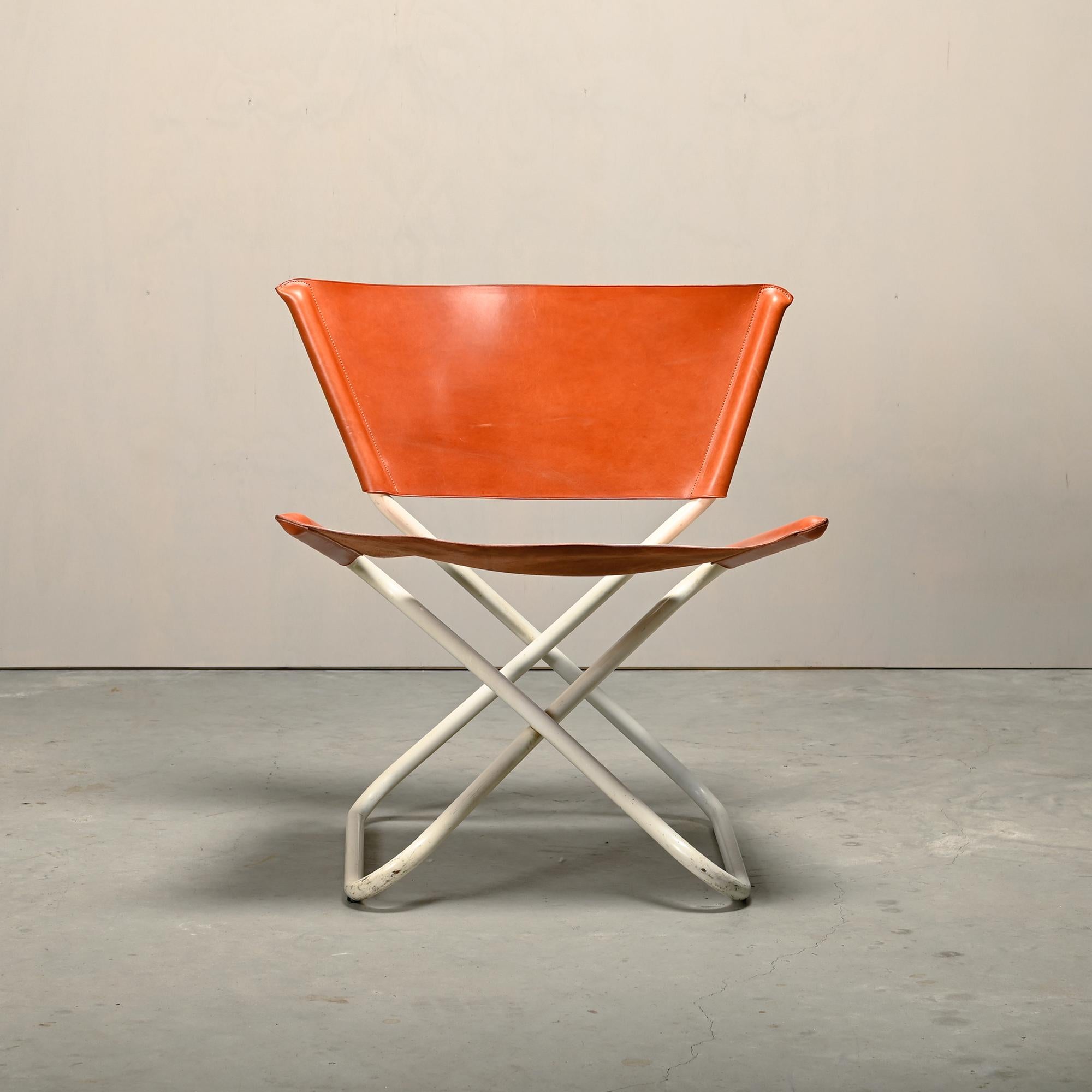 Erik Magnussen Z Down Folding Chair in Cognac Leather for Torben Ørskov Denmark For Sale 2