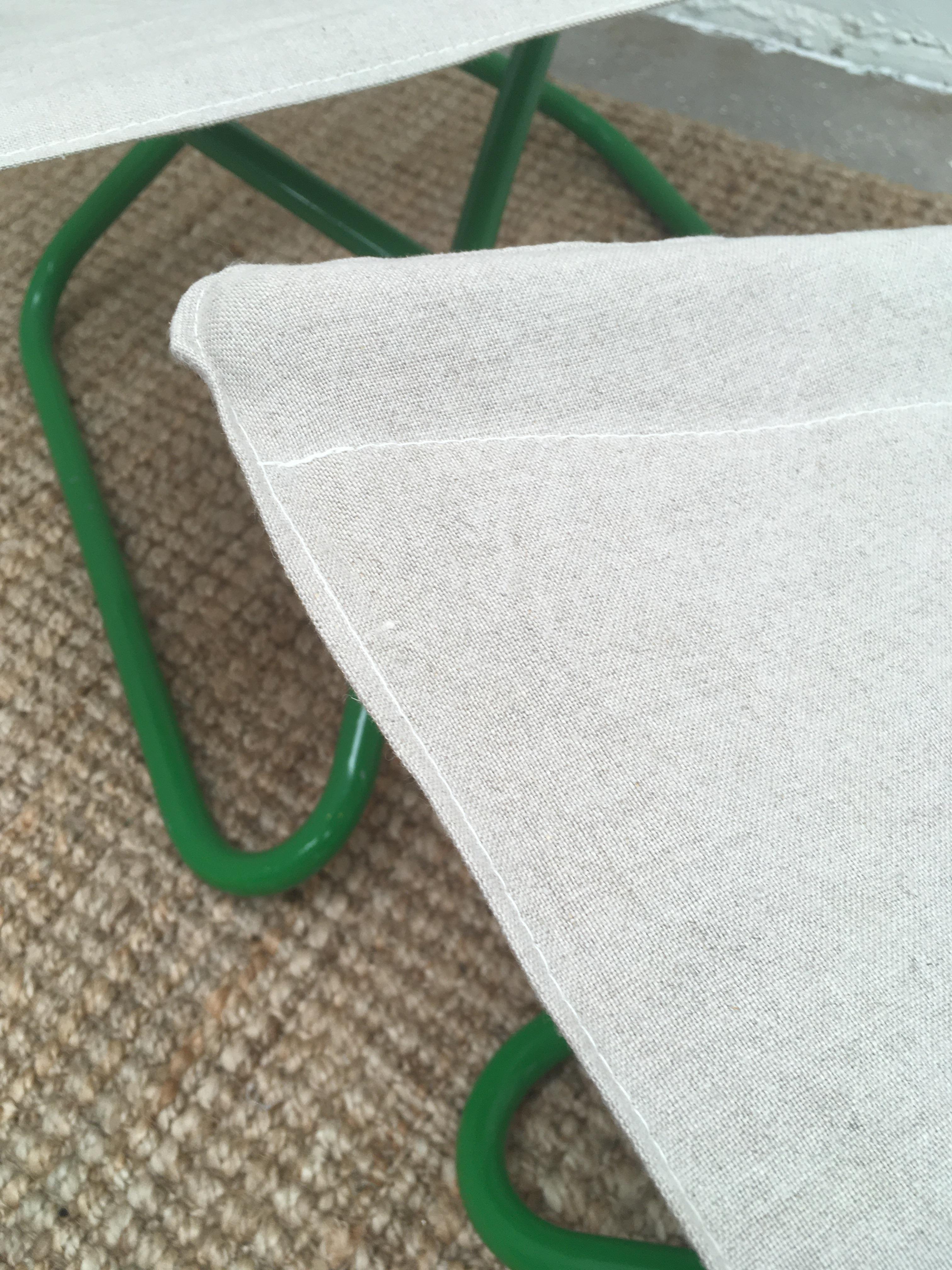 Erik Magnussen Z Folding Chairs in Green w new Belgian Linen, Bieffeplast 1965 8