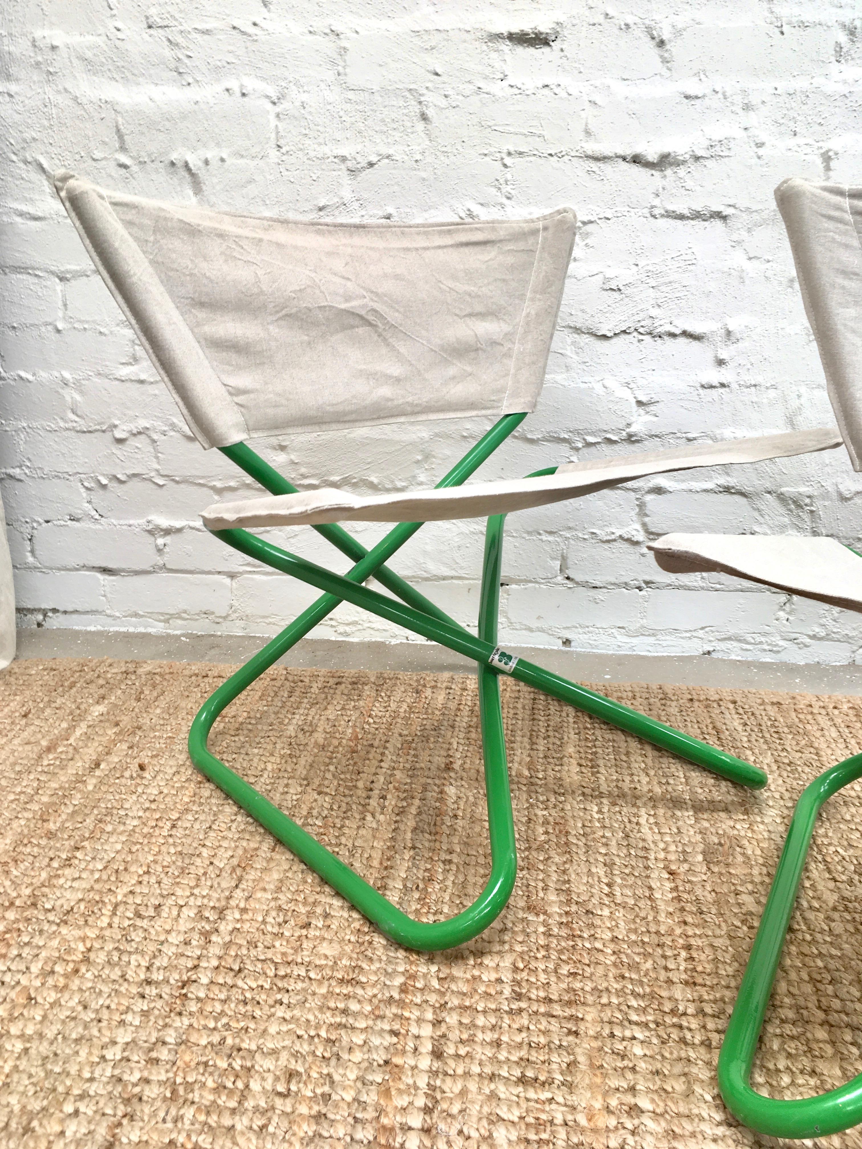 Mid-20th Century Erik Magnussen Z Folding Chairs in Green w new Belgian Linen, Bieffeplast 1965